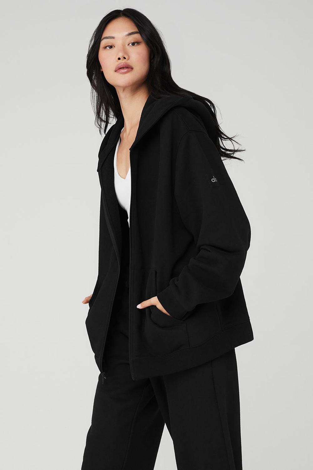 Alo Yoga Renown Heavy Weight Full Zip Naisten Huppari Mustat | Suomi  4975-WTNEY