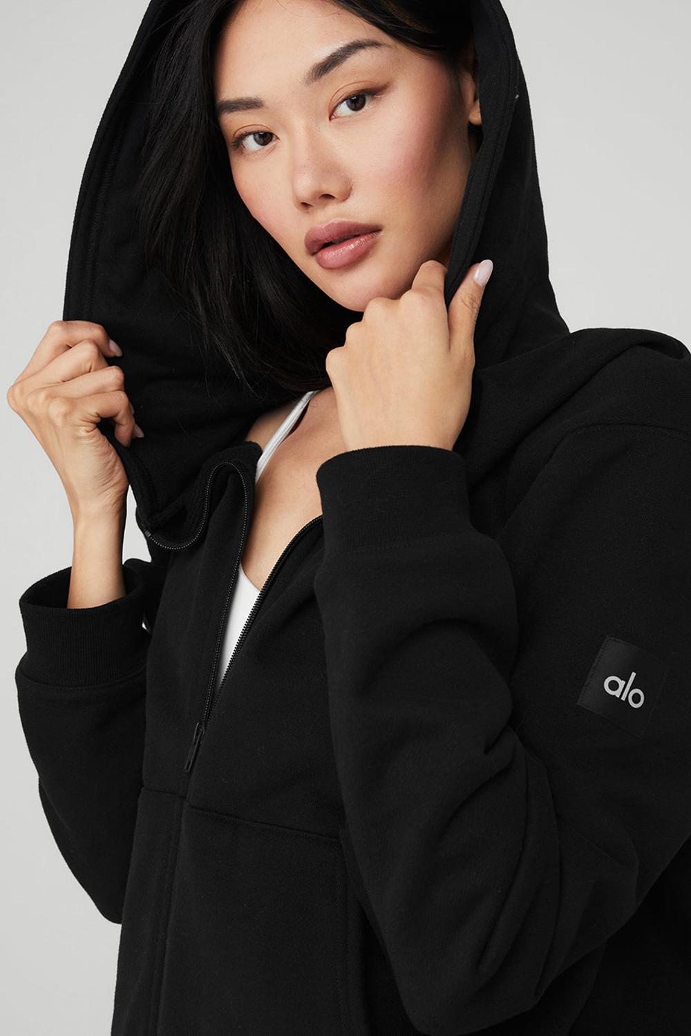 Alo Yoga Renown Heavy Weight Full Zip Naisten Huppari Mustat | Suomi  4975-WTNEY