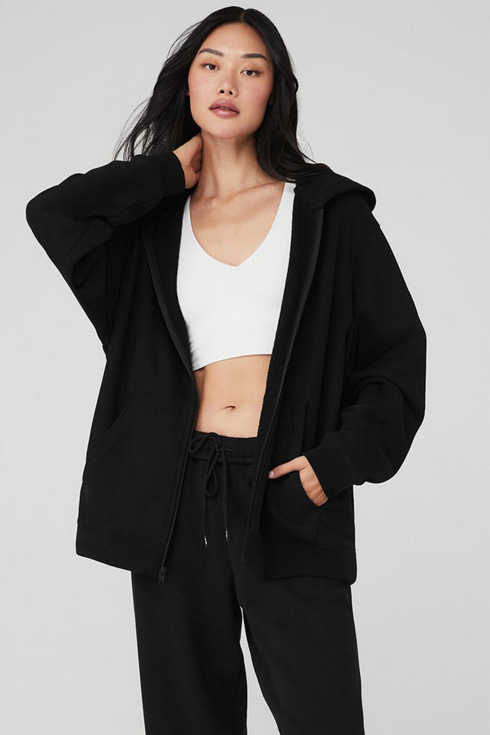Alo Yoga Renown Heavy Weight Full Zip Naisten Huppari Mustat | Suomi  4975-WTNEY