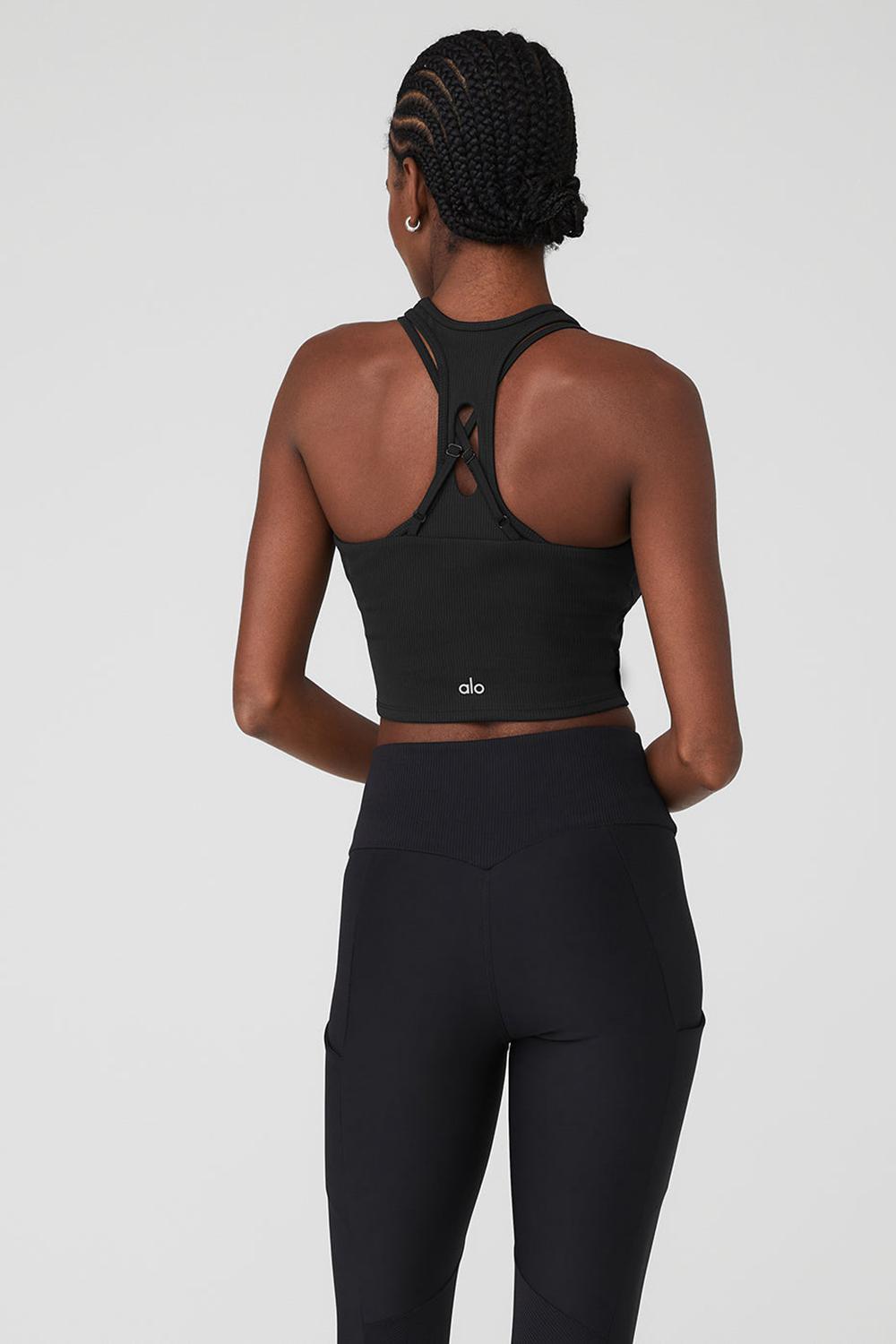 Alo Yoga Ribbed Airlift Enchanted Naisten Bra Tank Mustat | Suomi  7021-LNDXA