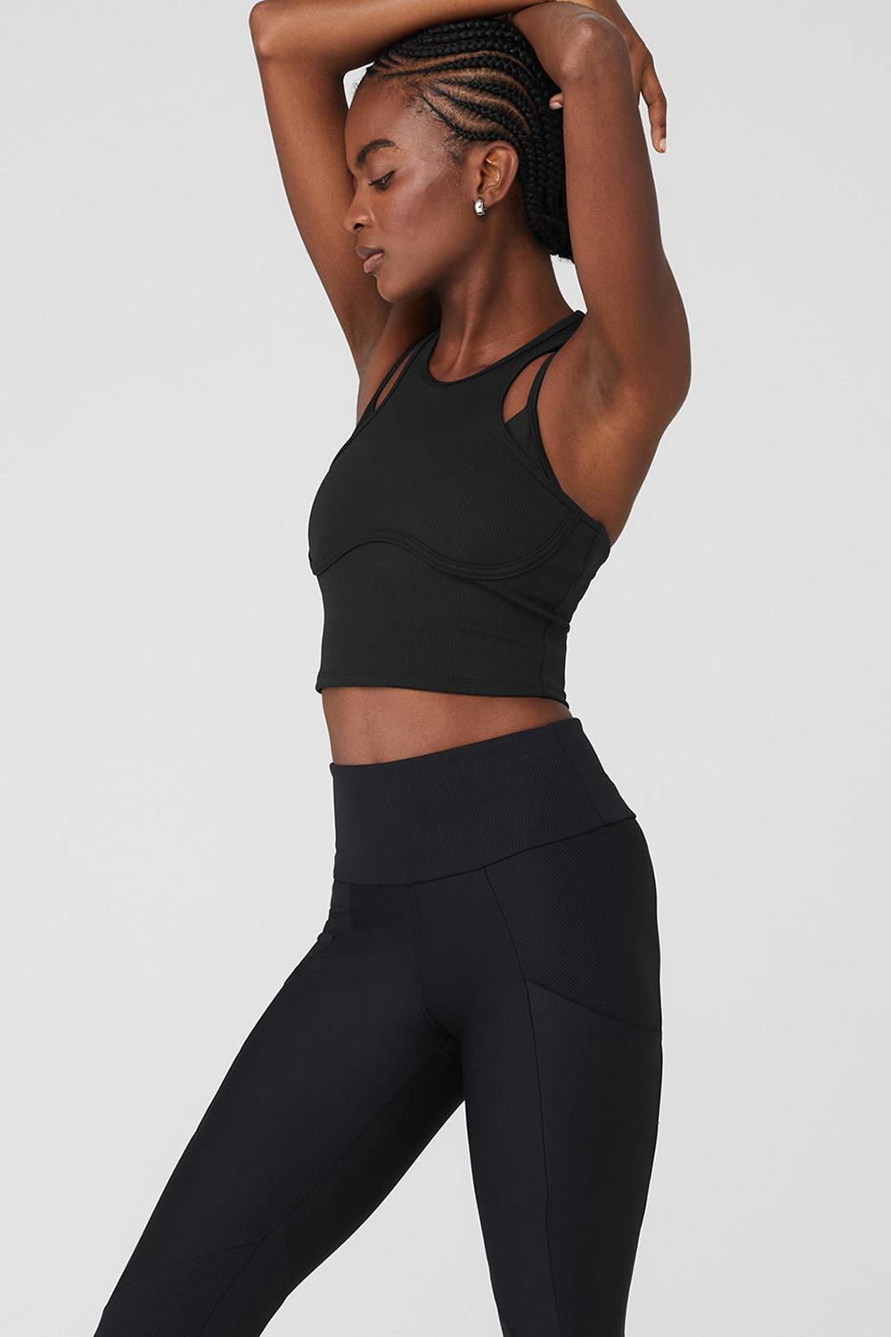 Alo Yoga Ribbed Airlift Enchanted Naisten Bra Tank Mustat | Suomi  7021-LNDXA