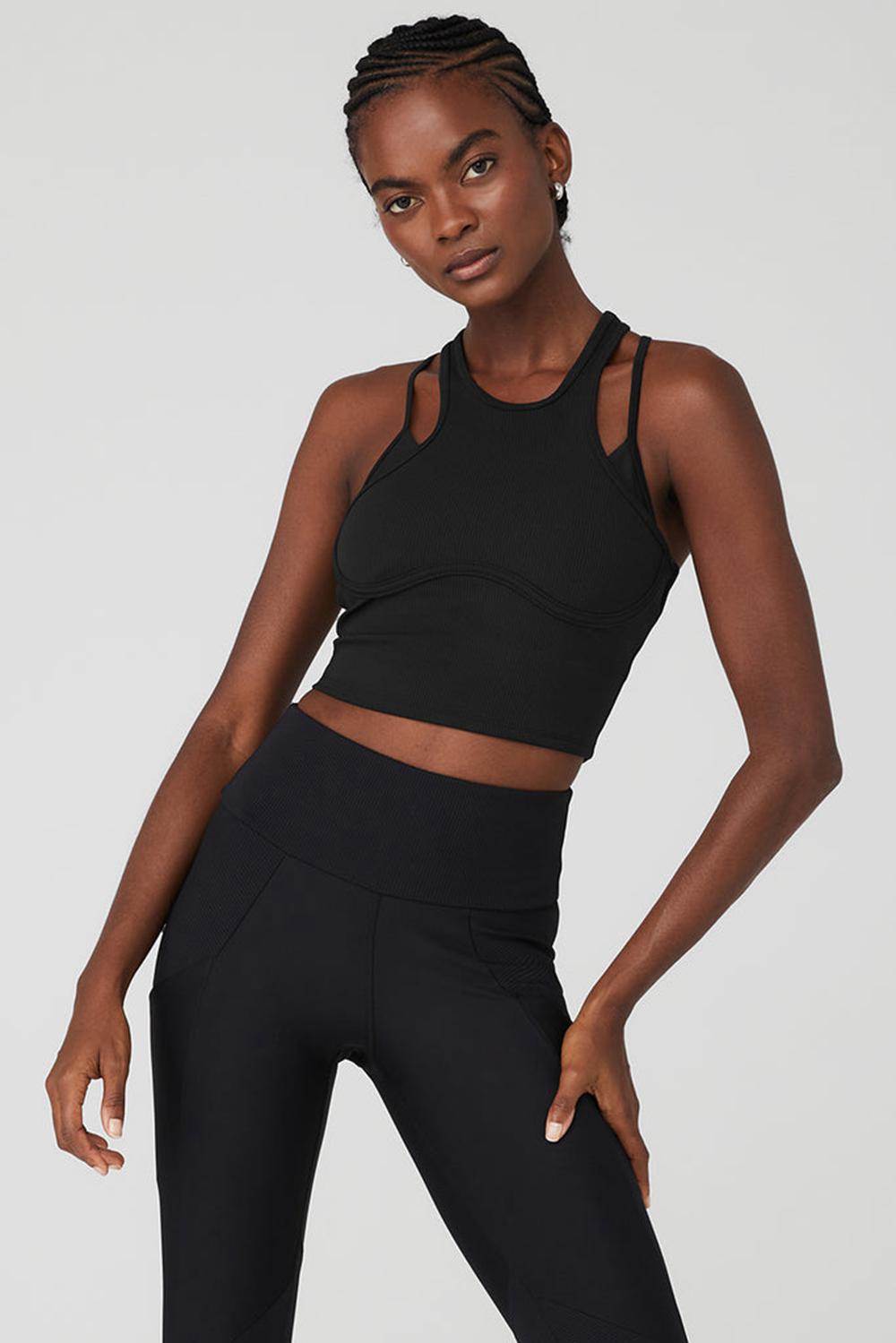 Alo Yoga Ribbed Airlift Enchanted Naisten Bra Tank Mustat | Suomi  7021-LNDXA