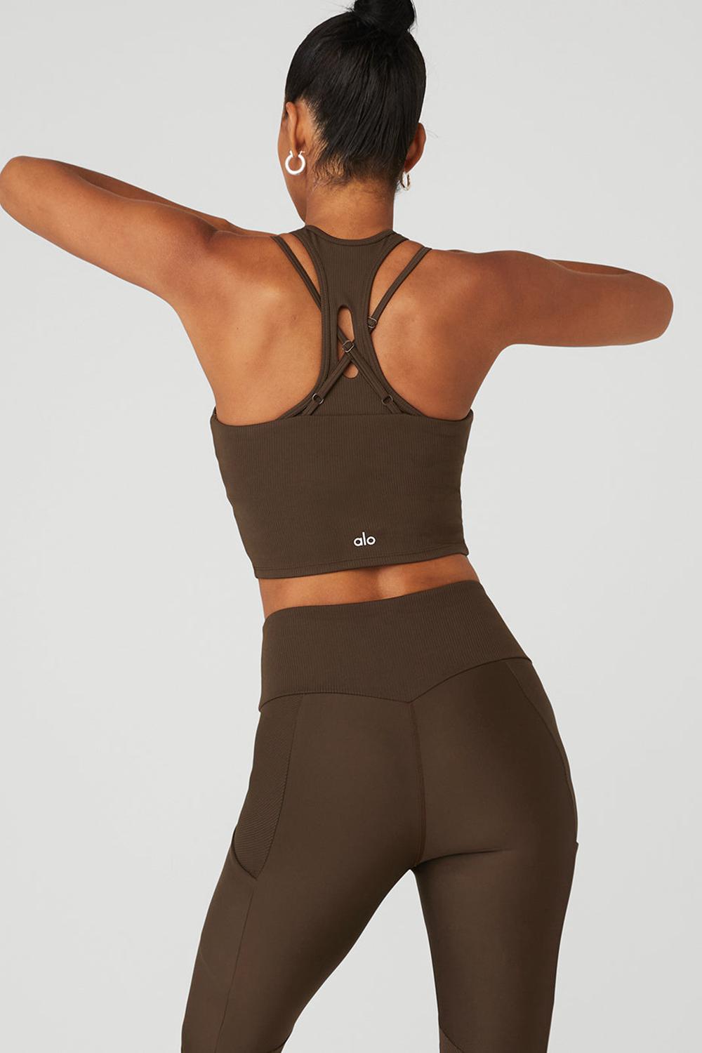 Alo Yoga Ribbed Airlift Enchanted Naisten Bra Tank Espresso | Suomi  4301-ZRSEG