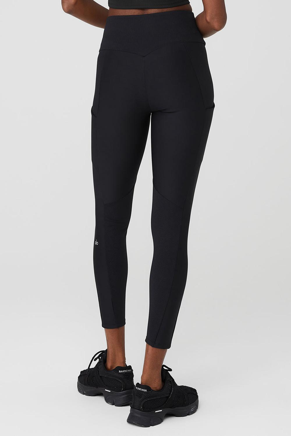 Alo Yoga Ribbed Airlift High-Waist 7/8 Enchanted Naisten Leggings Mustat | Suomi  3659-SWBNA