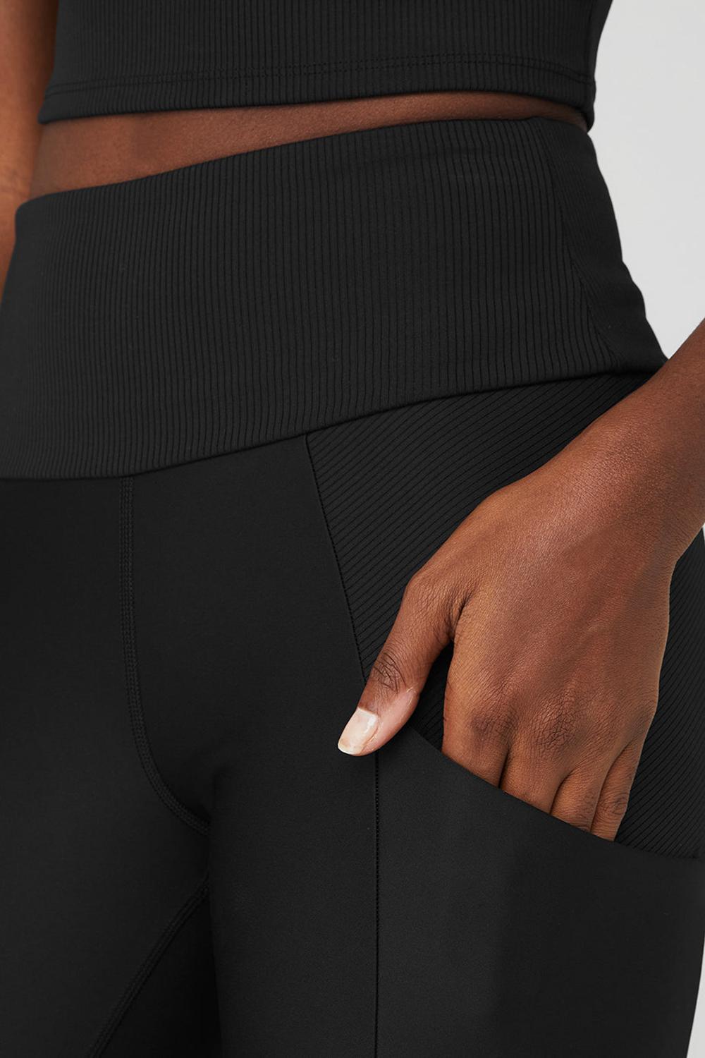 Alo Yoga Ribbed Airlift High-Waist 7/8 Enchanted Naisten Leggings Mustat | Suomi  3659-SWBNA