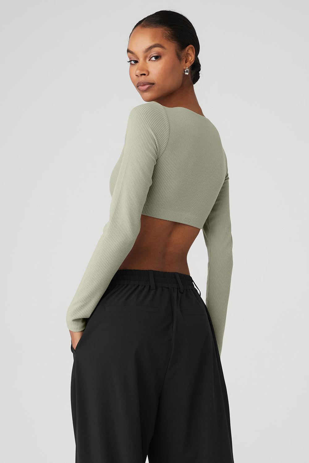Alo Yoga Ribbed Defined Long Sleeve Naisten Urheiluliivi Limestone | Suomi  5978-AGCVU