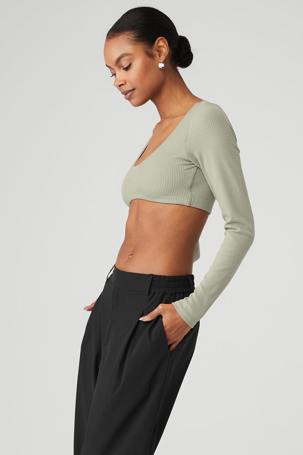 Alo Yoga Ribbed Defined Long Sleeve Naisten Urheiluliivi Limestone | Suomi  5978-AGCVU