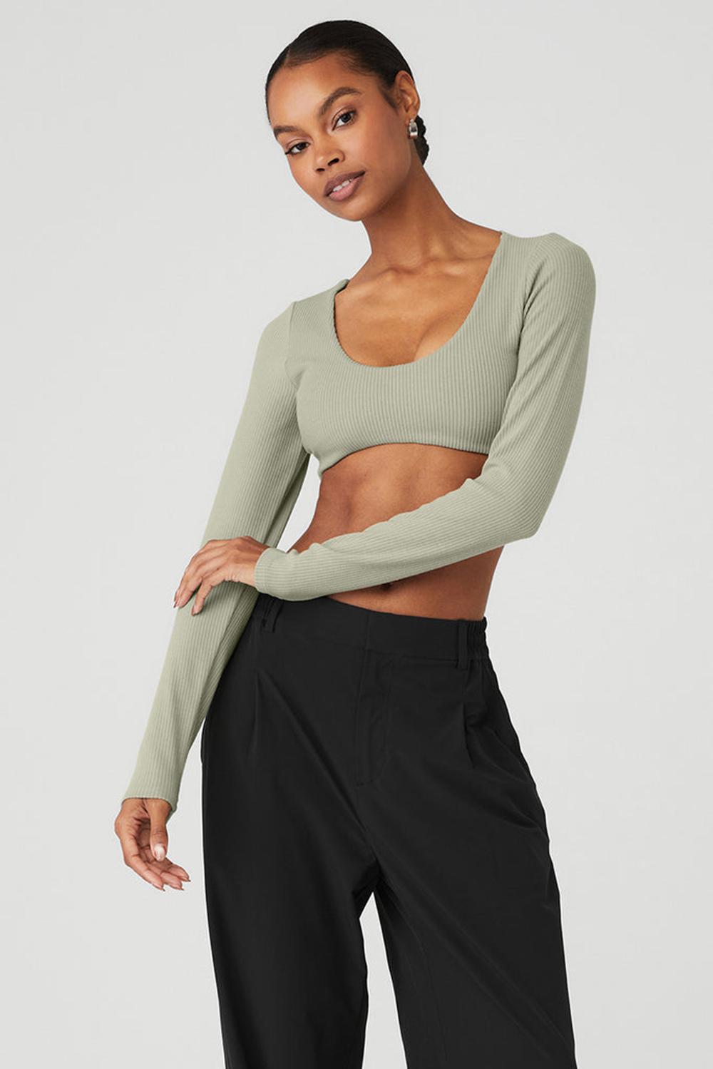 Alo Yoga Ribbed Defined Long Sleeve Naisten Urheiluliivi Limestone | Suomi  5978-AGCVU