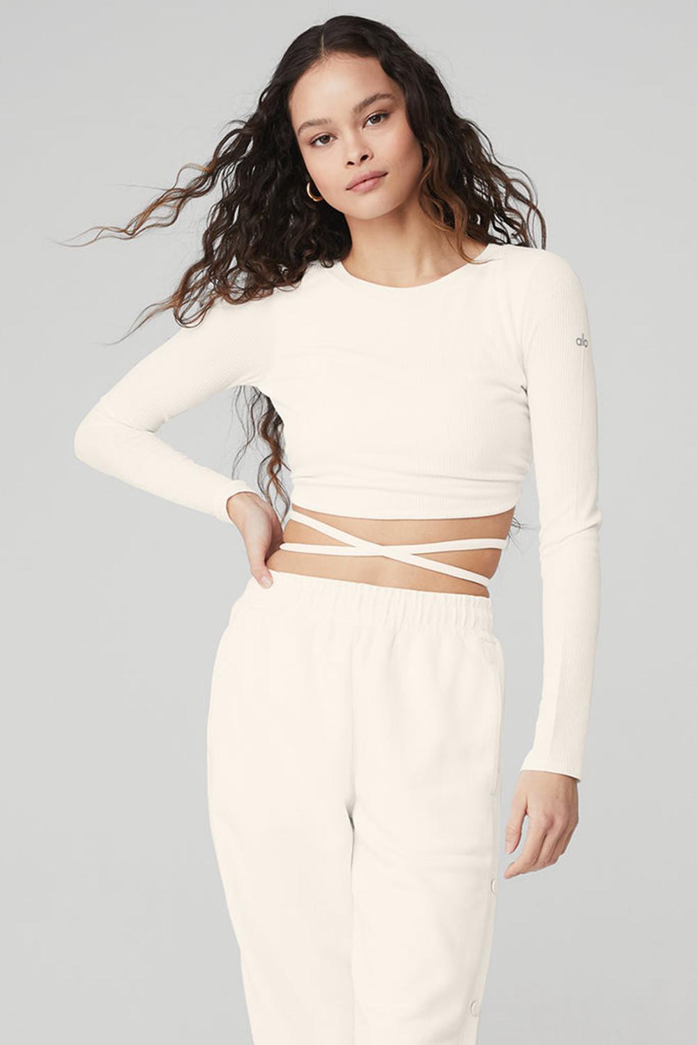 Alo Yoga Ribbed Manifest Naisten Pitkähihainen Ivory | Suomi  5683-ANGOV
