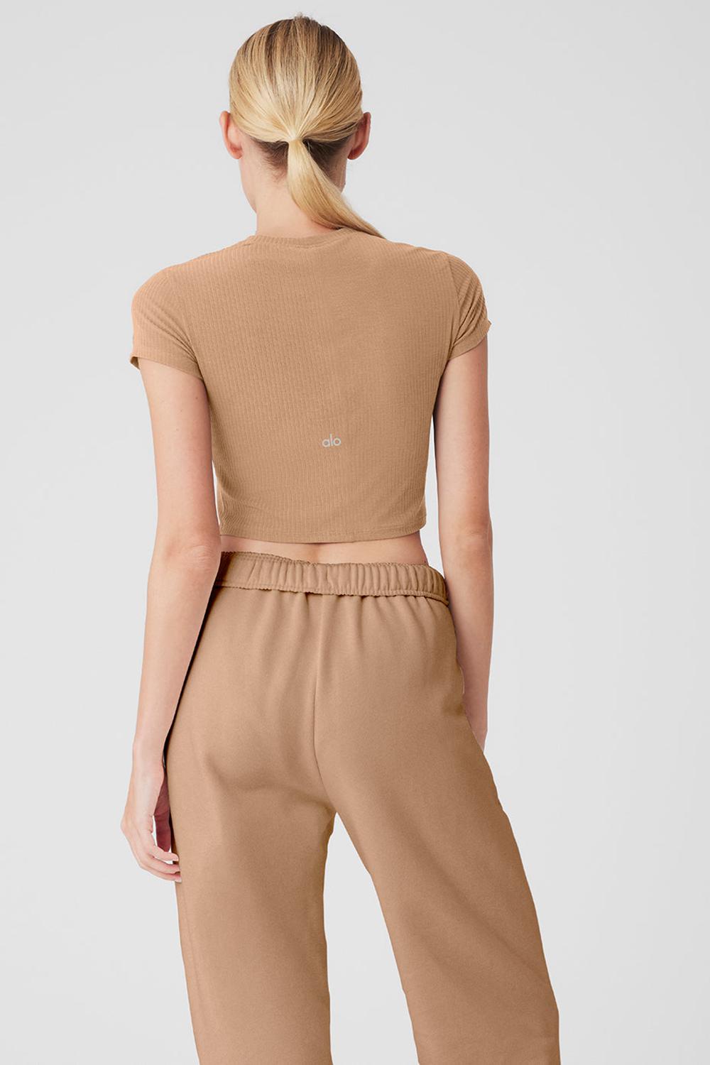 Alo Yoga Ribbed Sea Coast Cropped Sleeve Naisten Juoksupaidat Toasted Almond | Suomi  6137-LRGJE