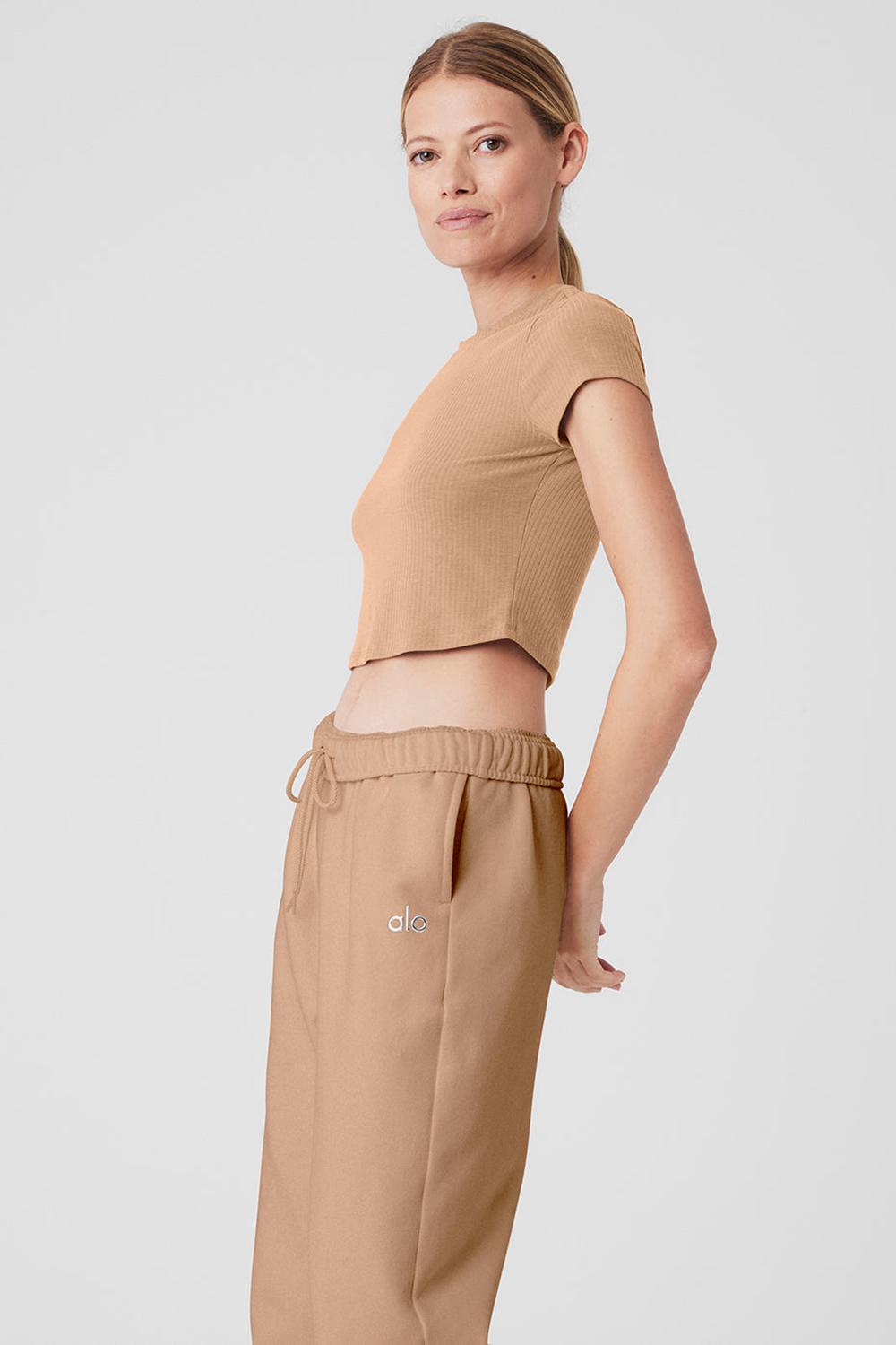 Alo Yoga Ribbed Sea Coast Cropped Sleeve Naisten Juoksupaidat Toasted Almond | Suomi  6137-LRGJE