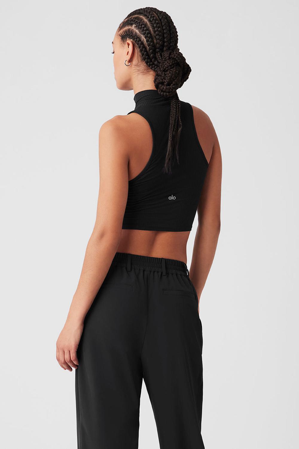 Alo Yoga Ribbed Sea Coast Cropped Turtleneck Naisten Juoksupaidat Mustat | Suomi  8015-OUNAB
