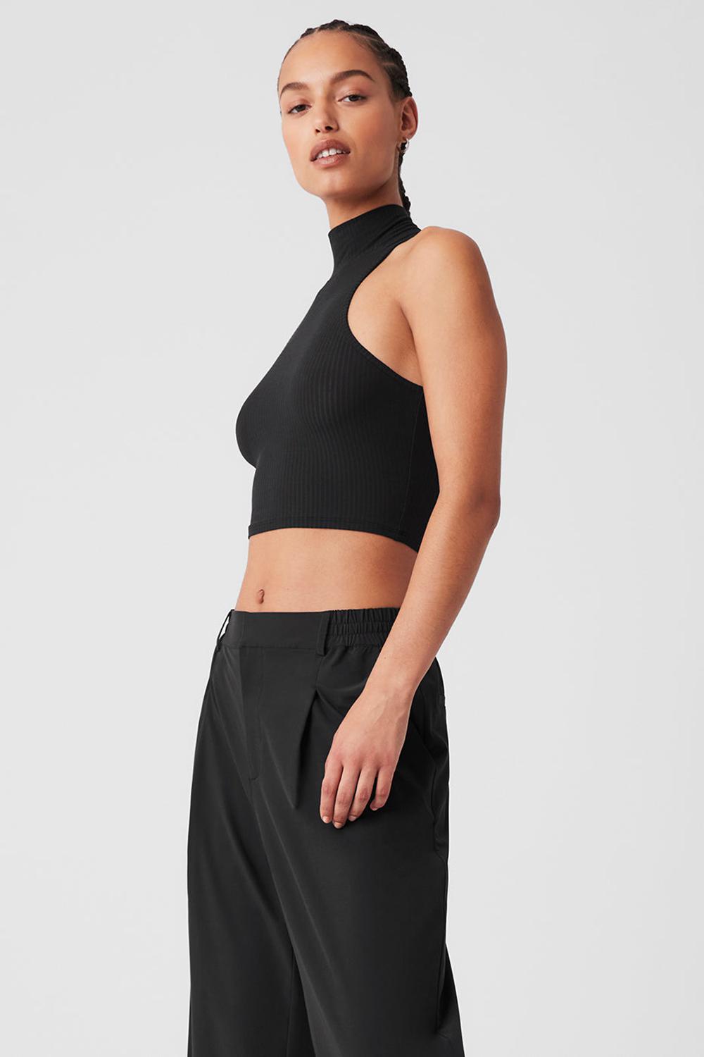 Alo Yoga Ribbed Sea Coast Cropped Turtleneck Naisten Juoksupaidat Mustat | Suomi  8015-OUNAB