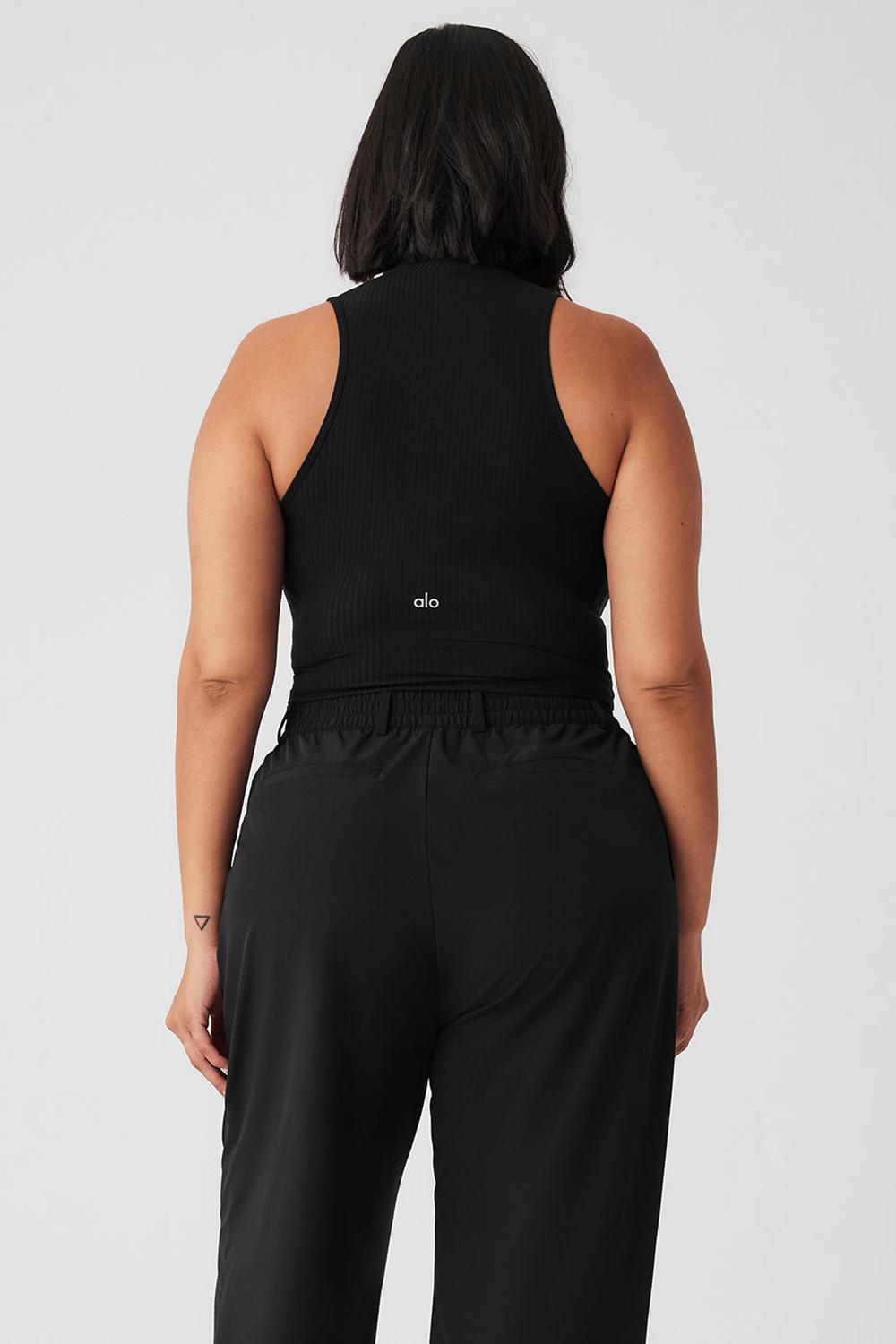 Alo Yoga Ribbed Sea Coast Cropped Turtleneck Naisten Juoksupaidat Mustat | Suomi  8015-OUNAB