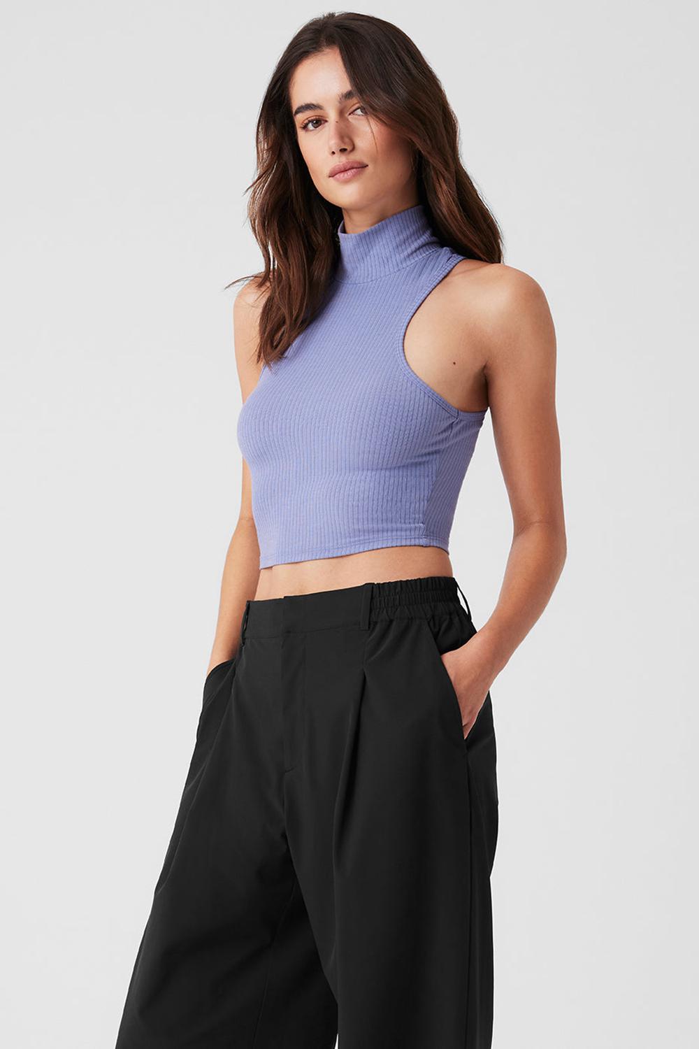 Alo Yoga Ribbed Sea Coast Cropped Turtleneck Naisten Juoksupaidat Sininen | Suomi  3951-EQLBZ