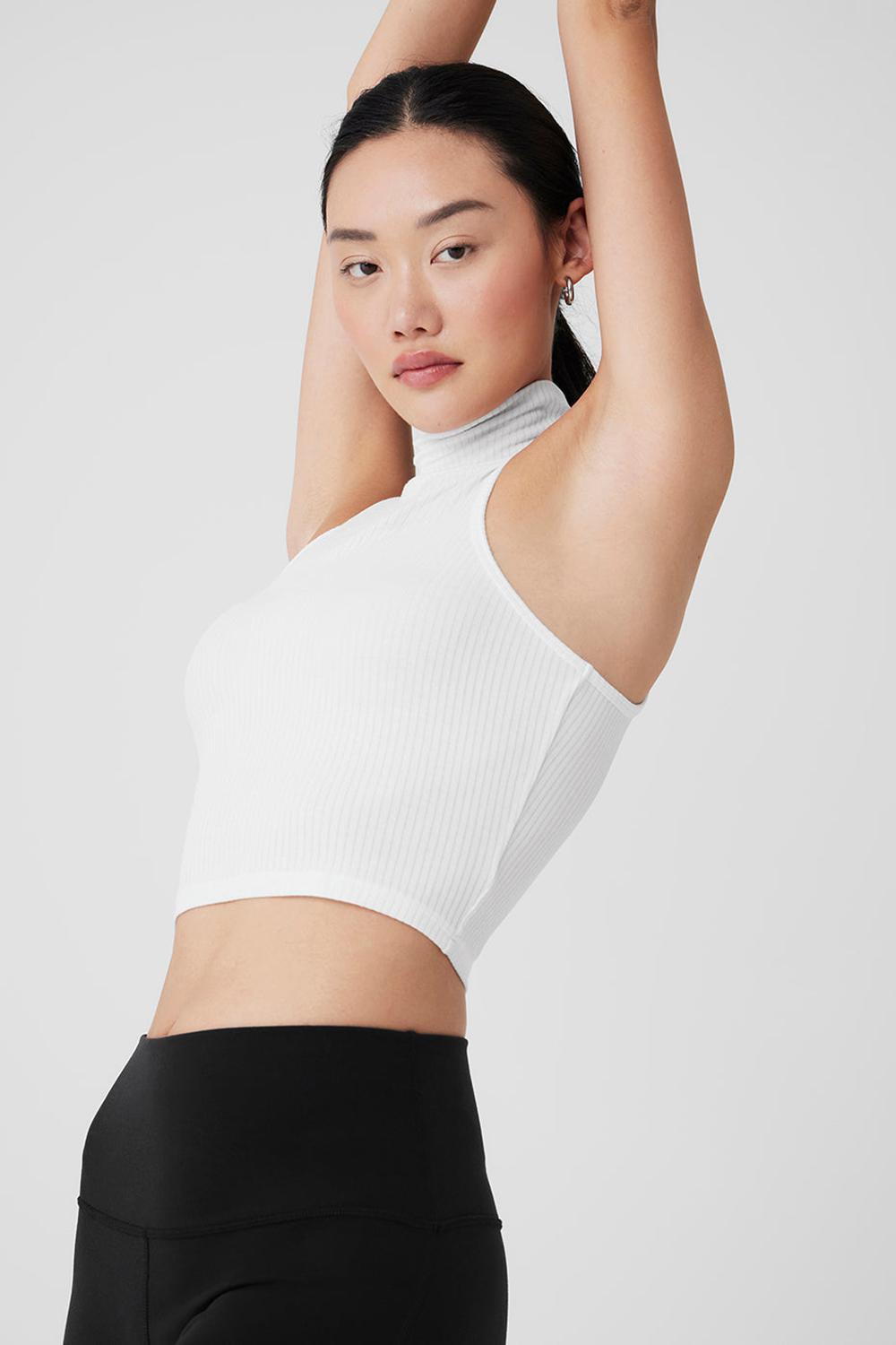 Alo Yoga Ribbed Sea Coast Cropped Turtleneck Naisten Juoksupaidat Valkoinen | Suomi  3165-QKCAD
