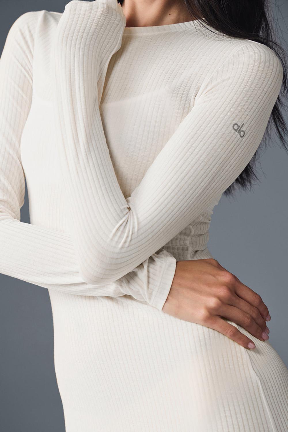 Alo Yoga Ribbed Sea Coast Long Sleeve Naisten Mekko Ivory | Suomi  6235-RIDUT
