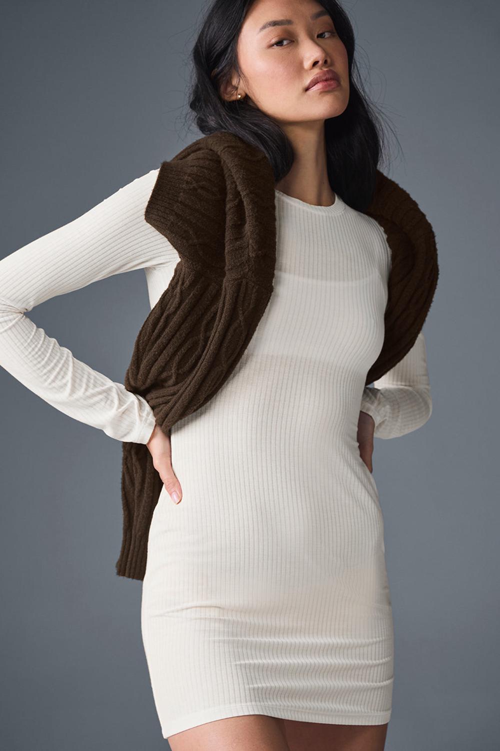 Alo Yoga Ribbed Sea Coast Long Sleeve Naisten Mekko Ivory | Suomi  6235-RIDUT