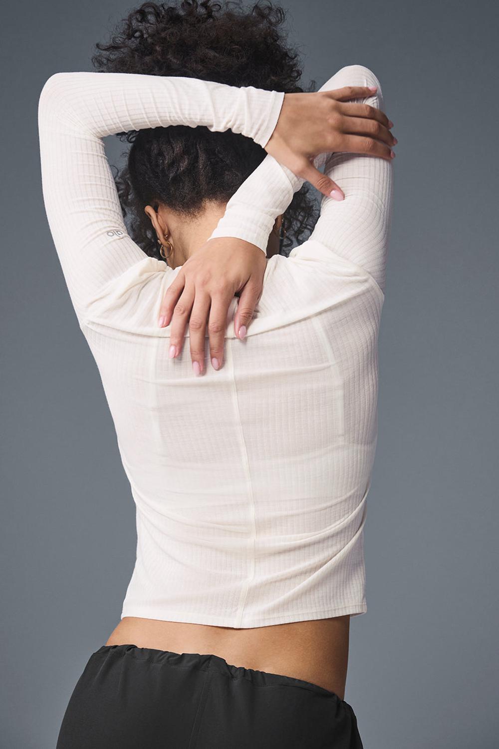 Alo Yoga Ribbed Sea Coast Naisten Pitkähihainen Ivory | Suomi  3901-GJLRY
