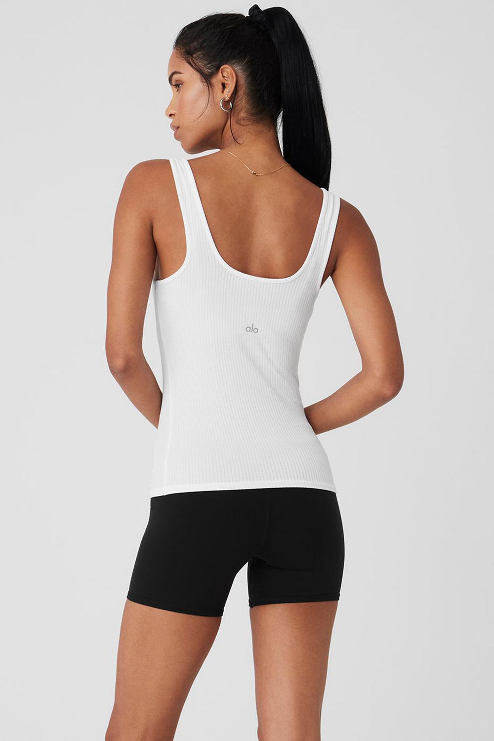 Alo Yoga Ribbed Sea Coast Scoop Neck Naisten Juoksupaidat Valkoinen | Suomi  7946-RDSHW
