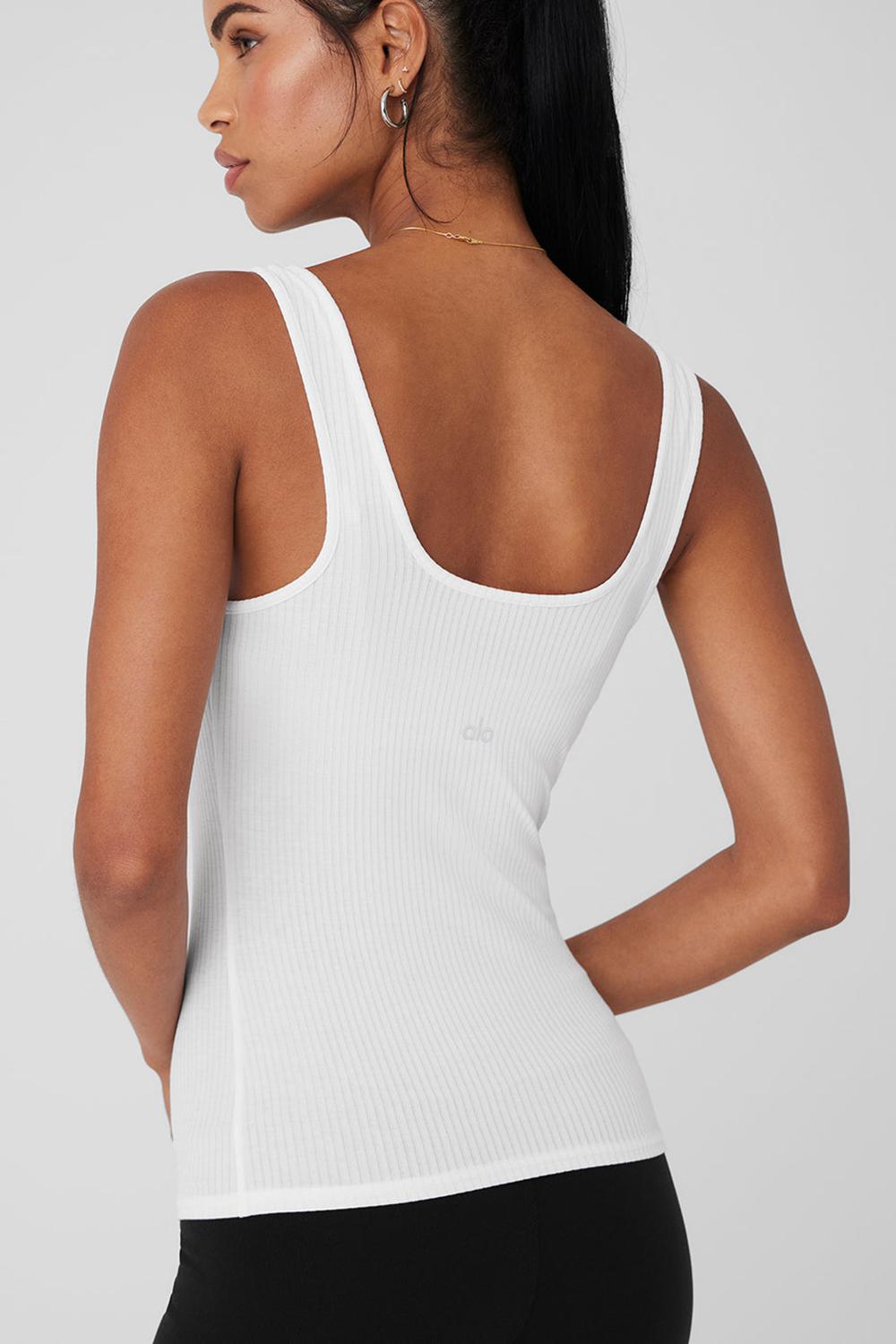 Alo Yoga Ribbed Sea Coast Scoop Neck Naisten Juoksupaidat Valkoinen | Suomi  7946-RDSHW