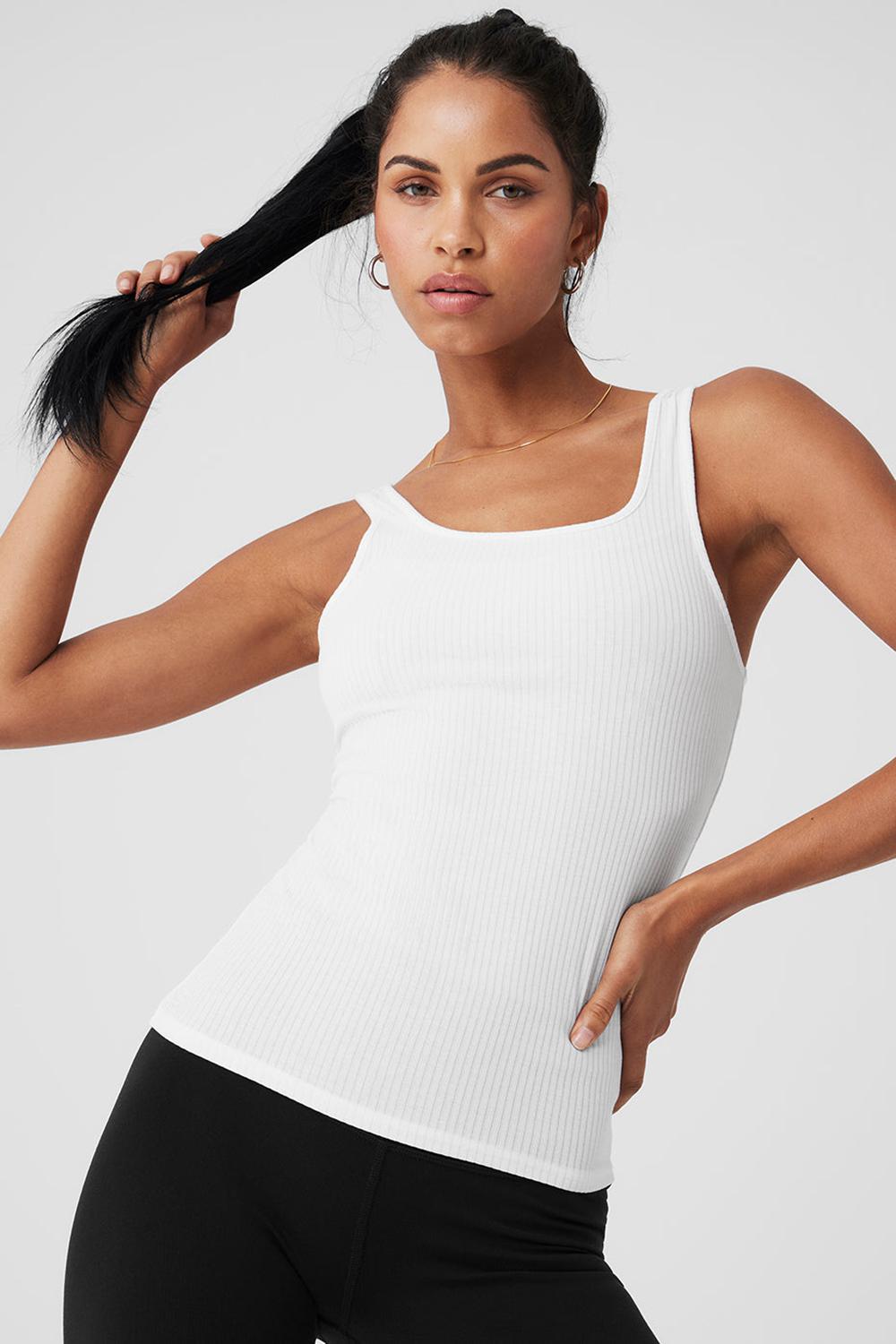 Alo Yoga Ribbed Sea Coast Scoop Neck Naisten Juoksupaidat Valkoinen | Suomi  7946-RDSHW