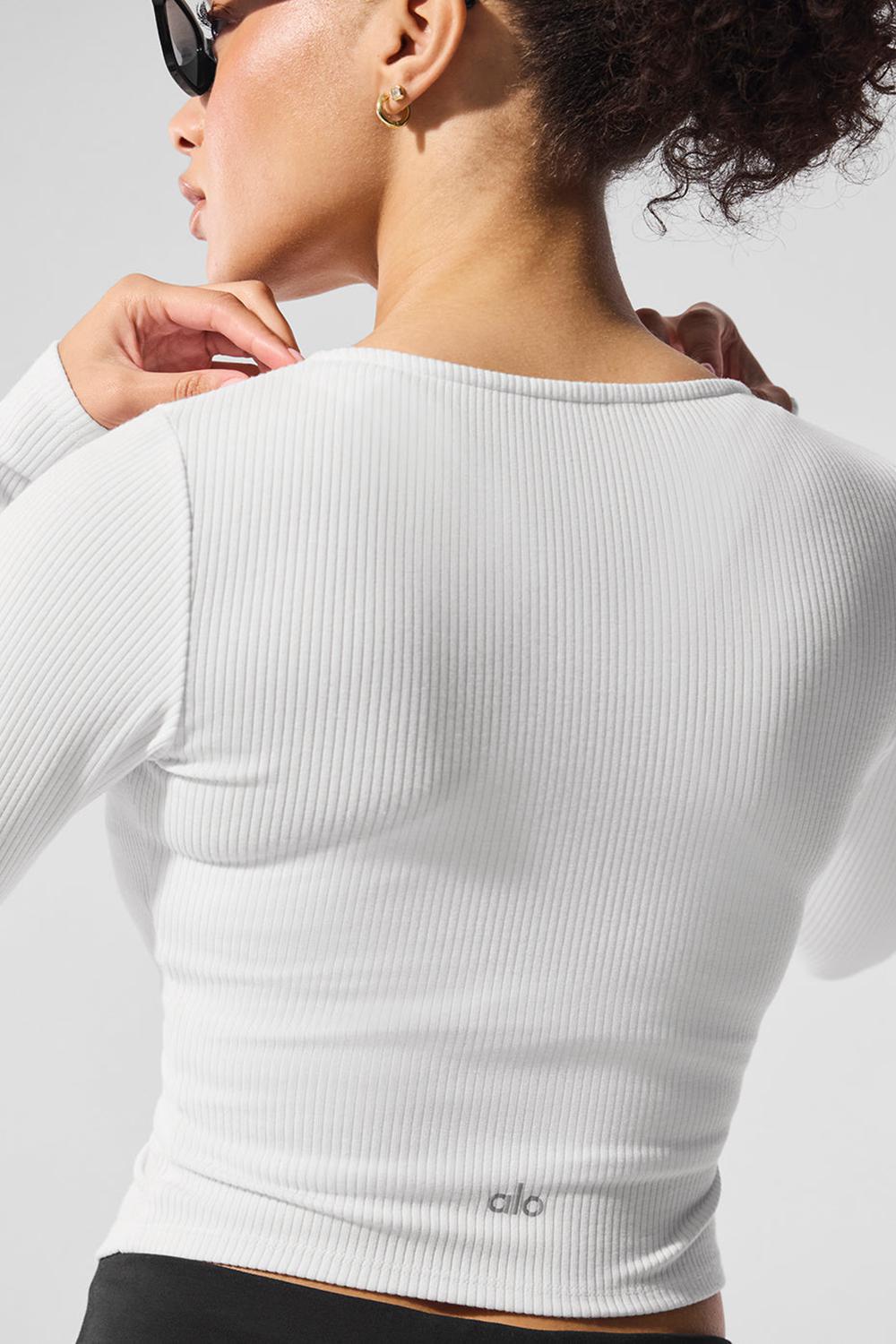 Alo Yoga Ribbed Stardust Naisten Pitkähihainen Valkoinen | Suomi  0146-YLOIV