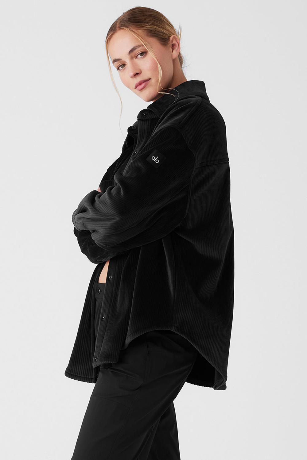 Alo Yoga Ribbed Velour Mountain Side Shacket Naisten Takit Mustat | Suomi  4063-UGVHT