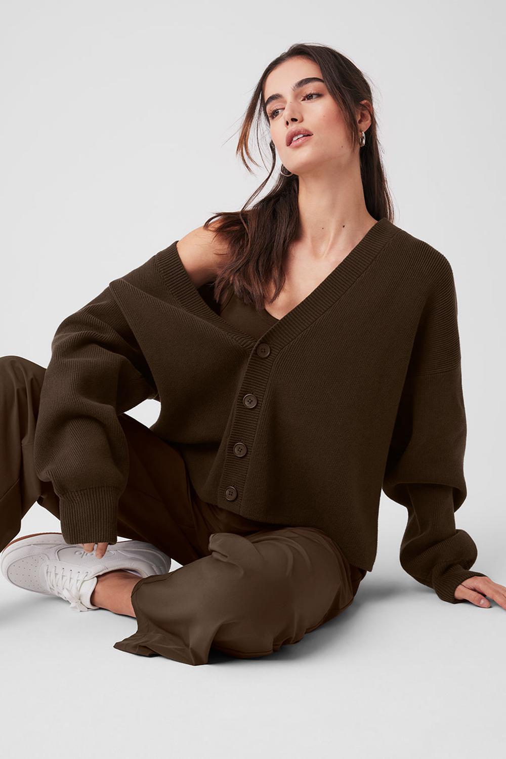 Alo Yoga Scholar Cardigan Naisten Neulepuserot Espresso | Suomi  0918-KOAIW