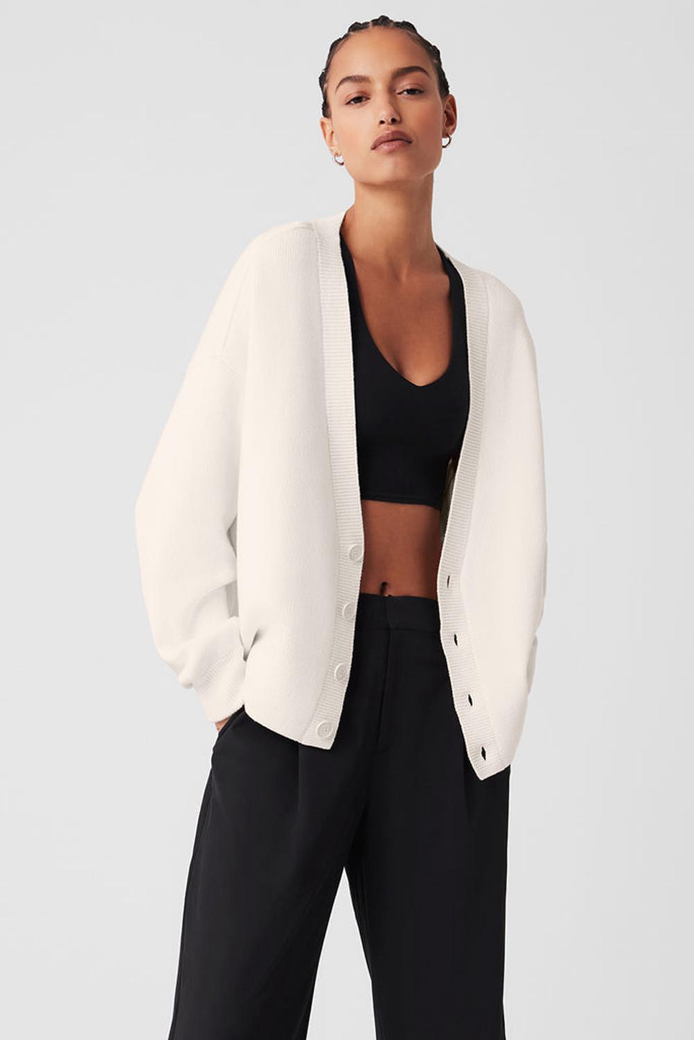 Alo Yoga Scholar Cardigan Naisten Neulepuserot Ivory | Suomi  8746-PIUQB