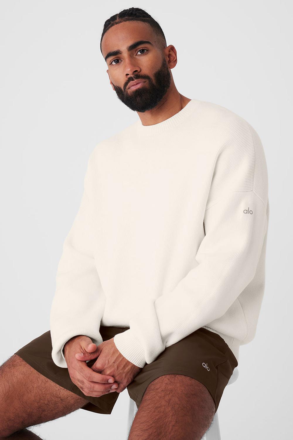 Alo Yoga Scholar Crew Neck Miesten Neulepuserot Ivory | Suomi  1623-EQPMX