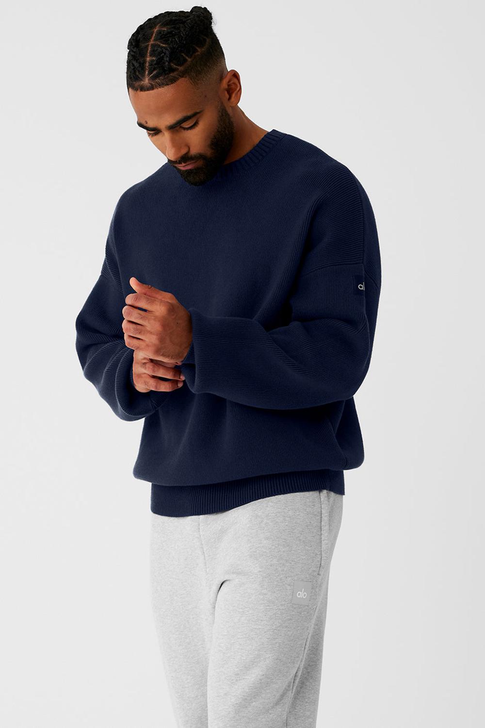 Alo Yoga Scholar Crew Neck Miesten Neulepuserot Laivastonsininen | Suomi  7026-ULAID