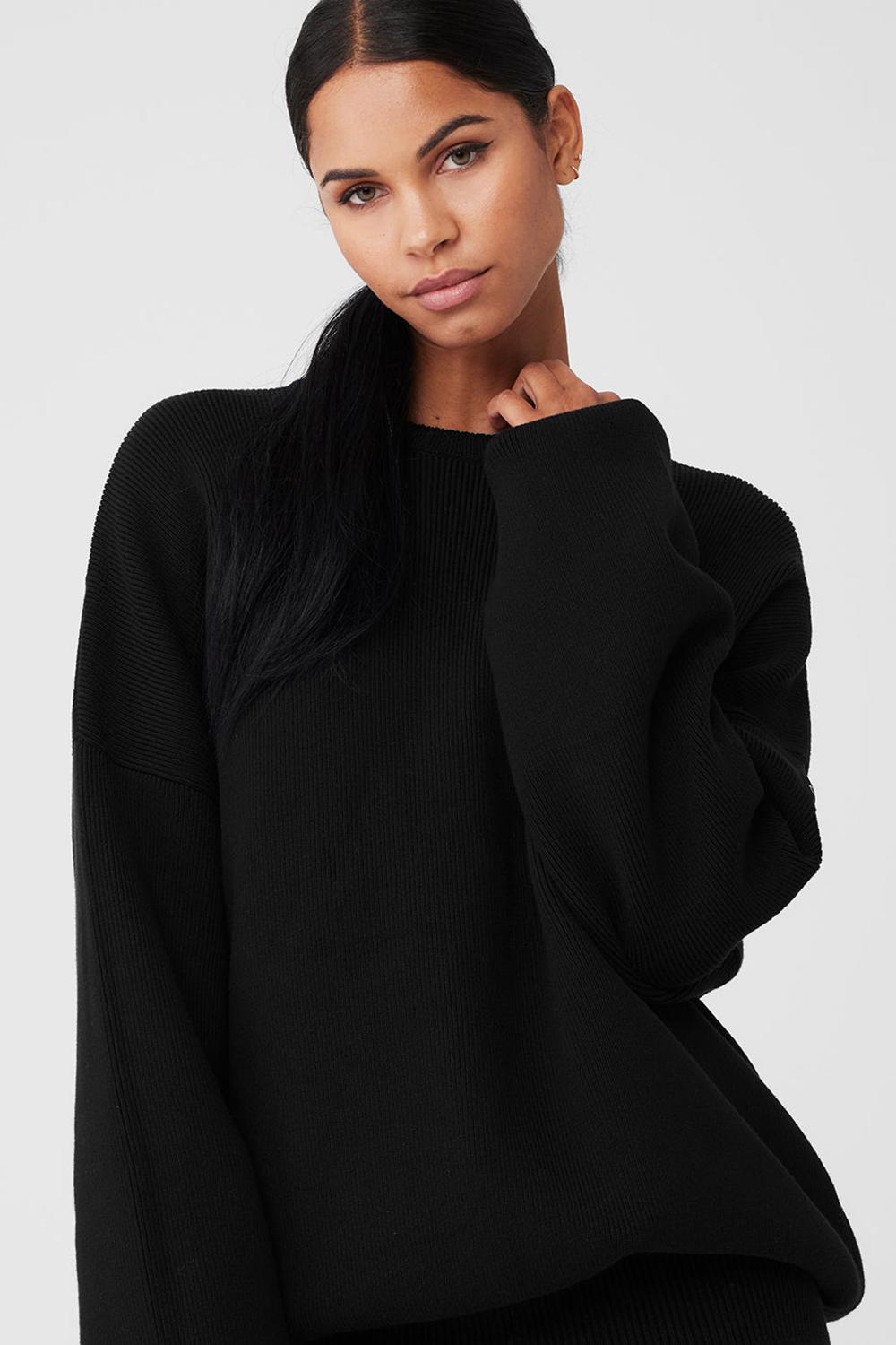 Alo Yoga Scholar Crew Neck Naisten Neulepuserot Mustat | Suomi  1760-BEDKU