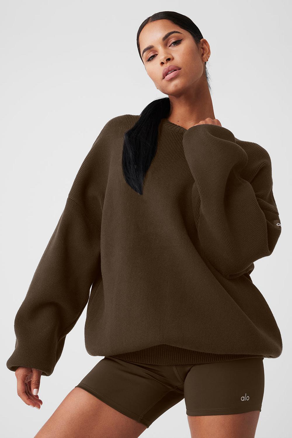 Alo Yoga Scholar Crew Neck Naisten Neulepuserot Espresso | Suomi  1258-YMPWE