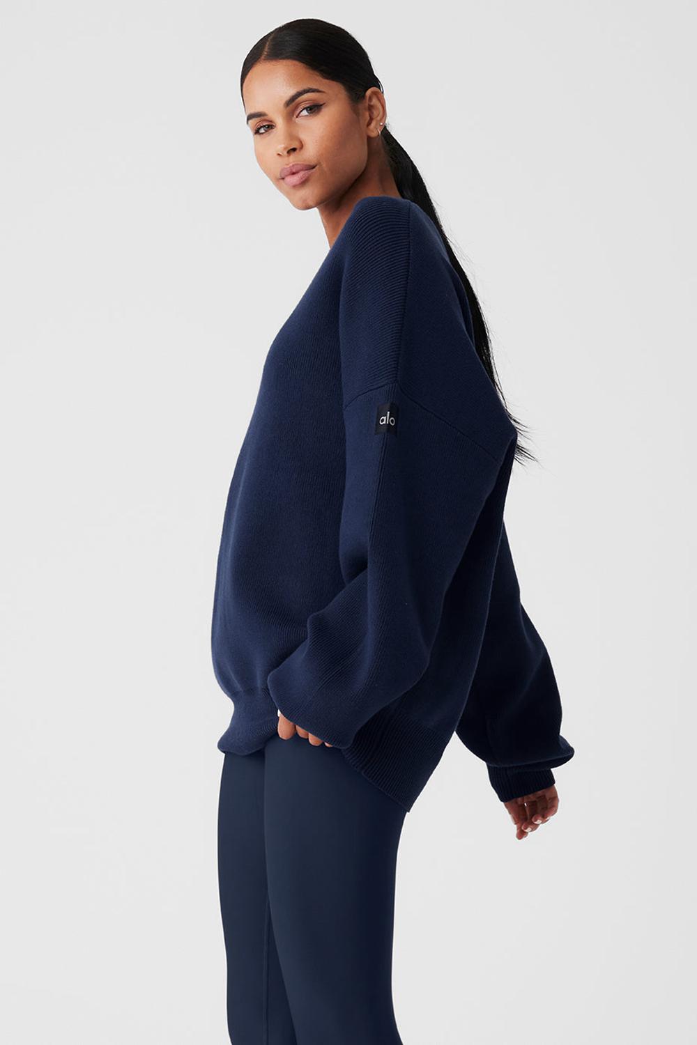 Alo Yoga Scholar Crew Neck Naisten Neulepuserot Laivastonsininen | Suomi  0982-DAFLT