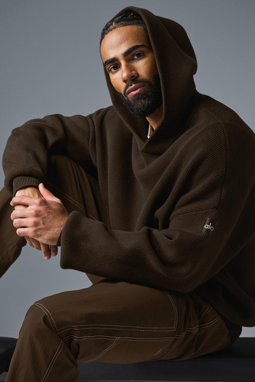 Alo Yoga Scholar Hooded Miesten Neulepuserot Espresso | Suomi  7934-JPSLO