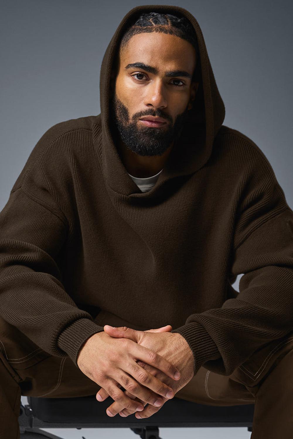 Alo Yoga Scholar Hooded Miesten Neulepuserot Espresso | Suomi  7934-JPSLO