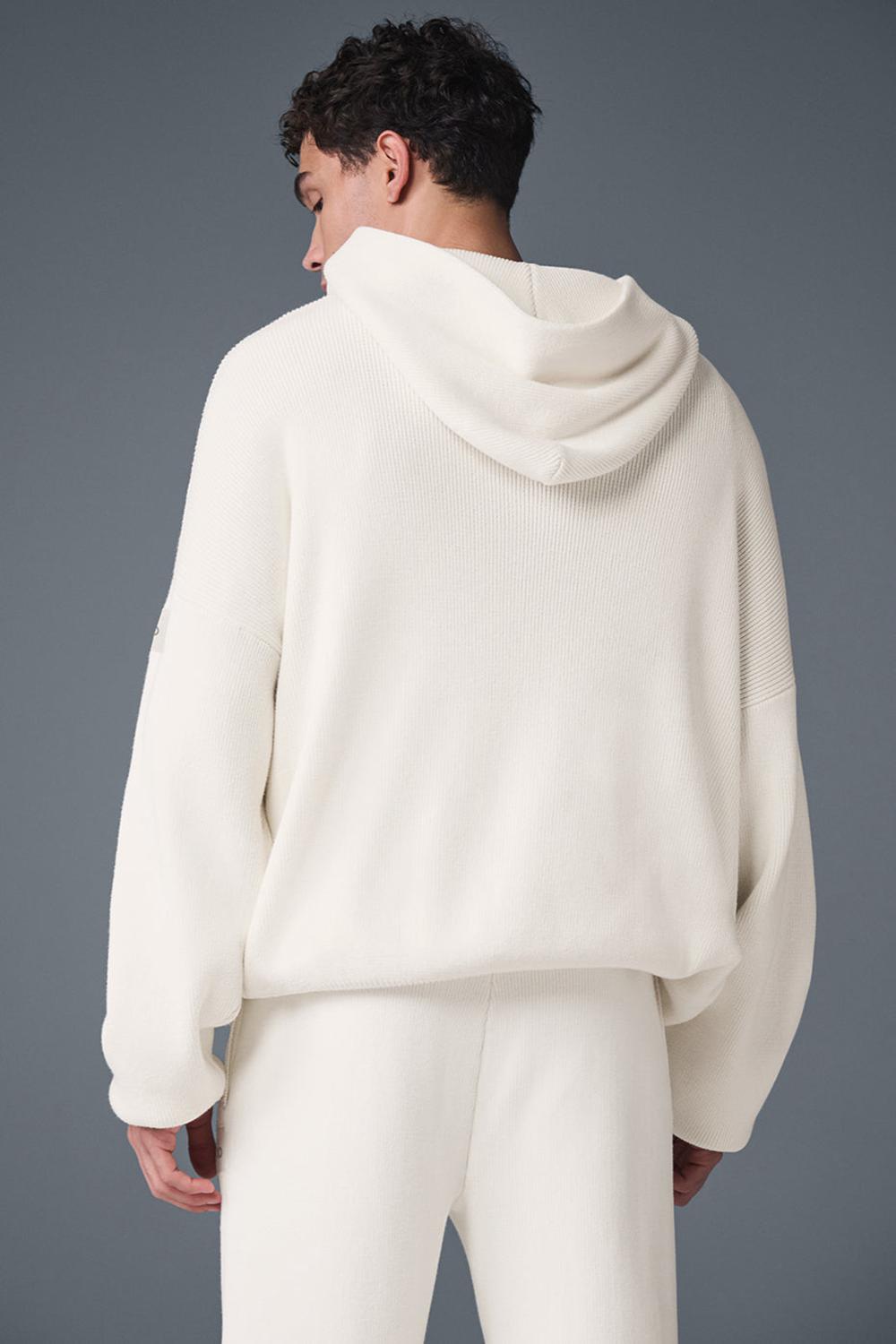 Alo Yoga Scholar Hooded Miesten Neulepuserot Ivory | Suomi  7356-LRIUF