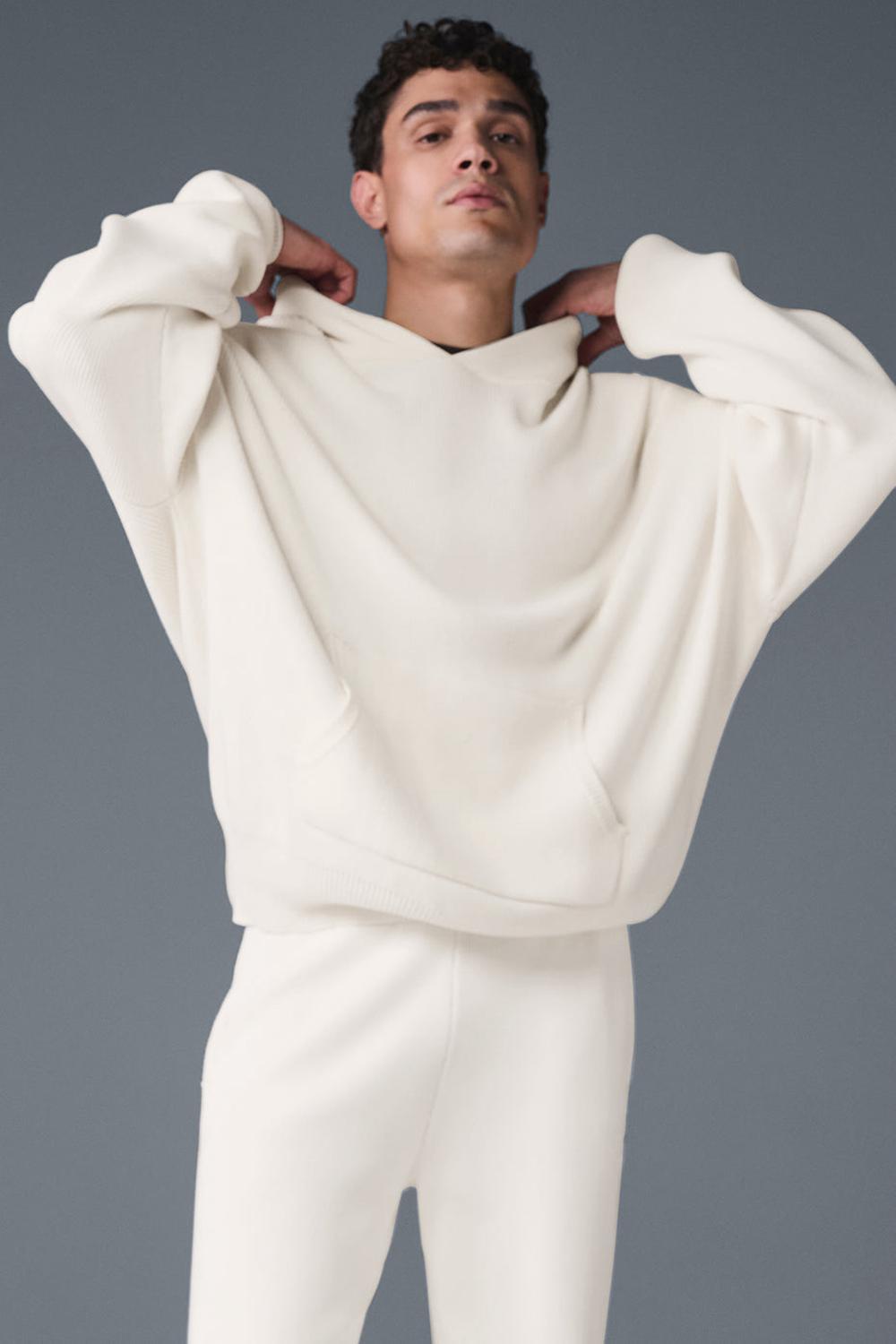 Alo Yoga Scholar Hooded Miesten Neulepuserot Ivory | Suomi  7356-LRIUF