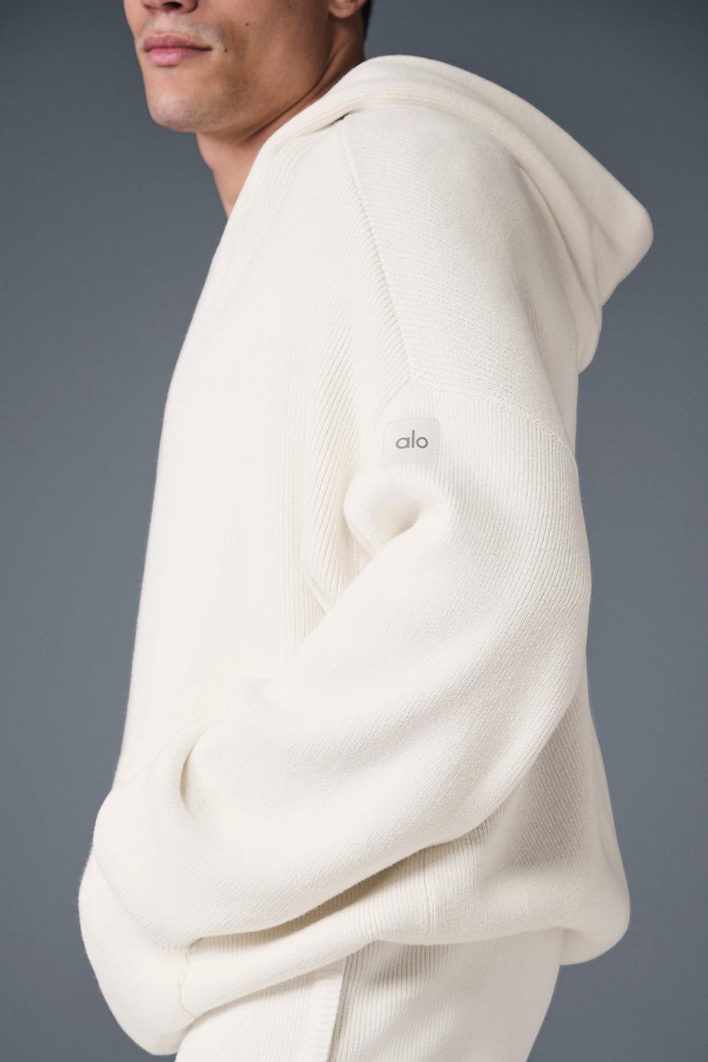 Alo Yoga Scholar Hooded Miesten Neulepuserot Ivory | Suomi  7356-LRIUF