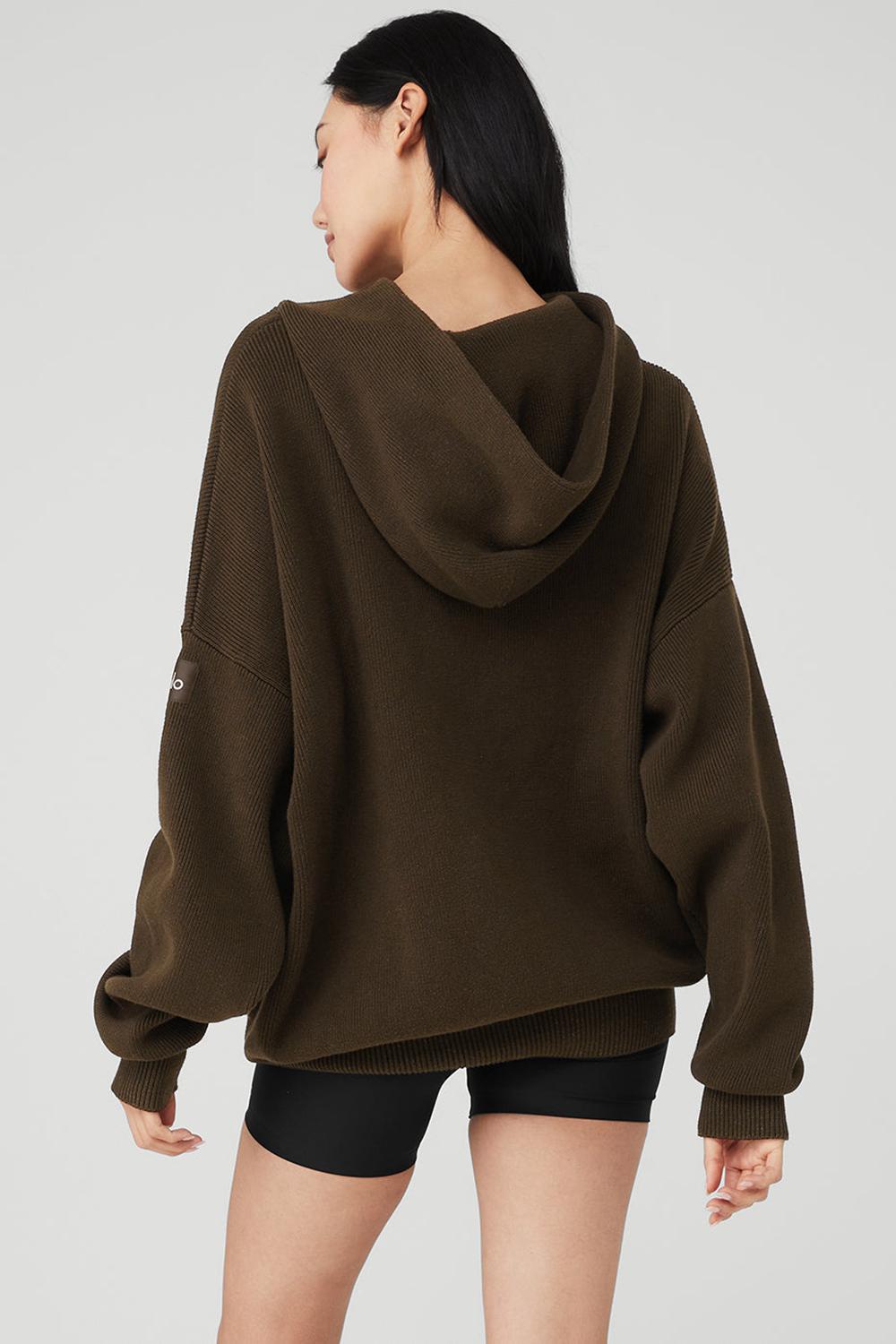 Alo Yoga Scholar Hooded Naisten Neulepuserot Espresso | Suomi  5896-FWAEL
