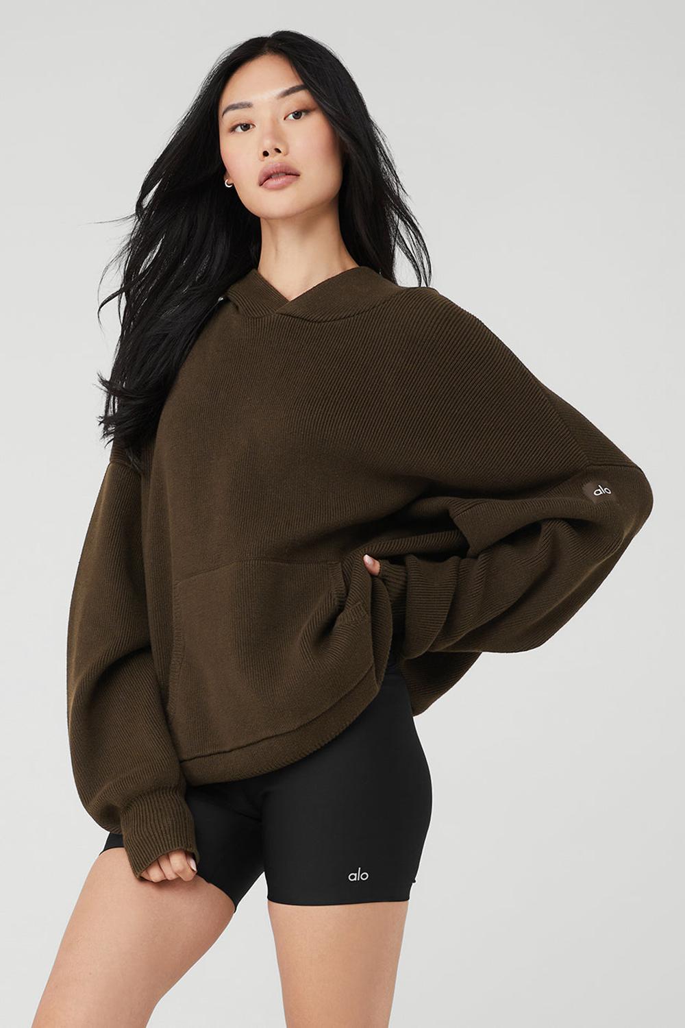 Alo Yoga Scholar Hooded Naisten Neulepuserot Espresso | Suomi  5896-FWAEL