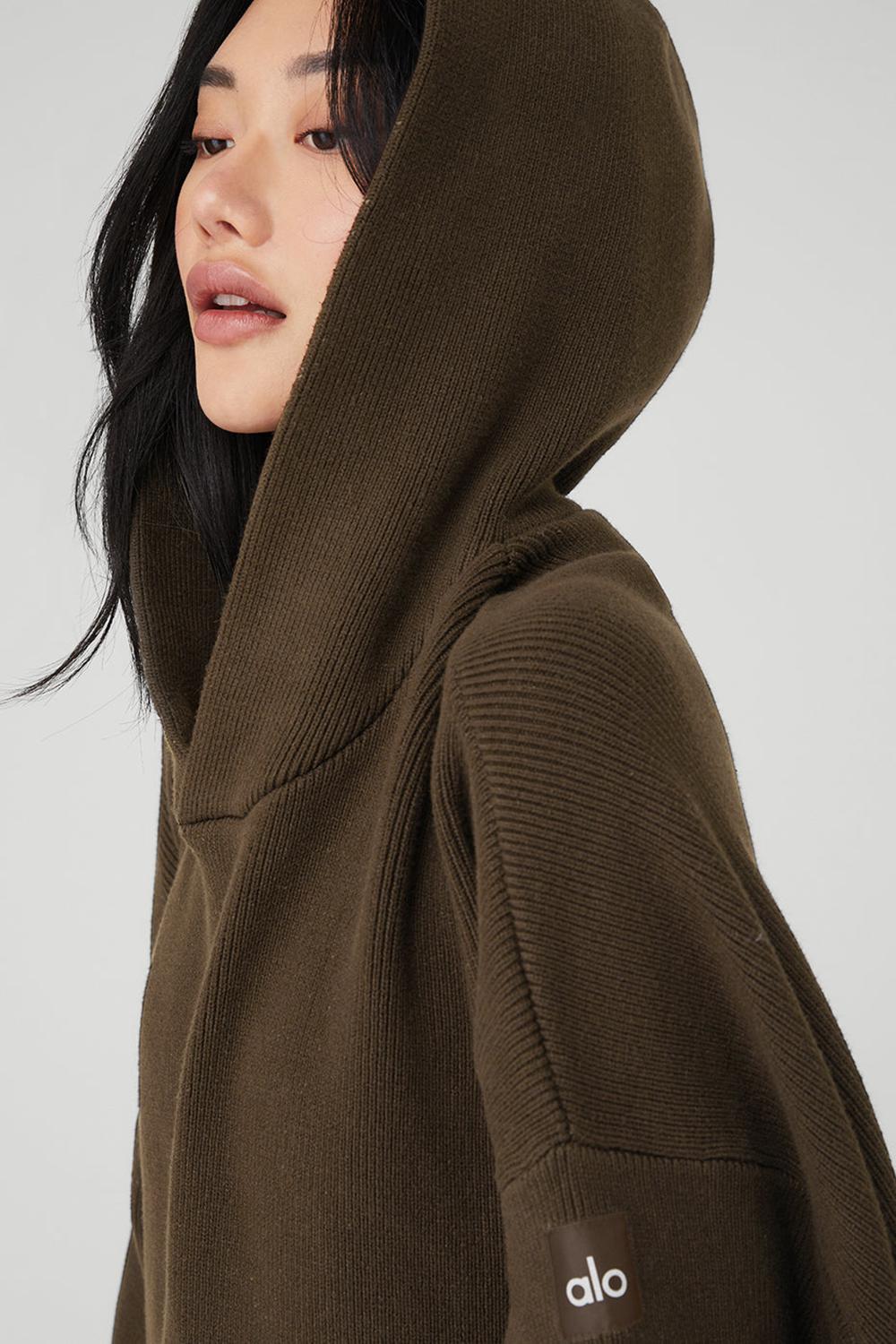 Alo Yoga Scholar Hooded Naisten Neulepuserot Espresso | Suomi  5896-FWAEL