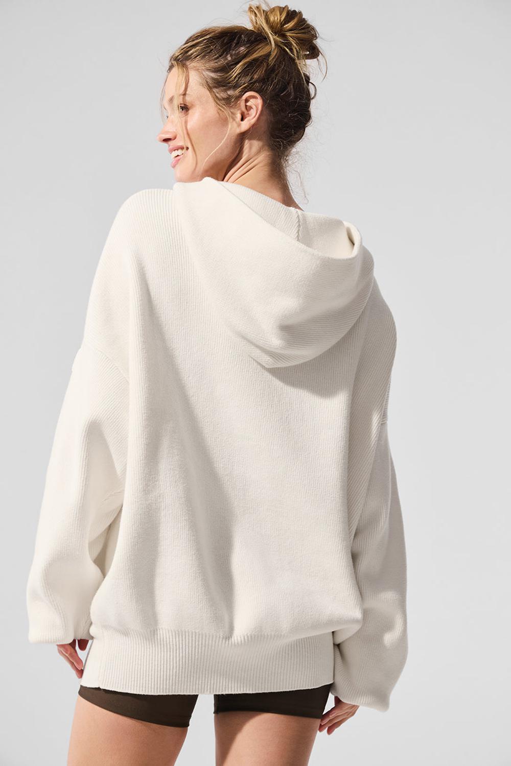 Alo Yoga Scholar Hooded Naisten Neulepuserot Ivory | Suomi  8592-ESVCP
