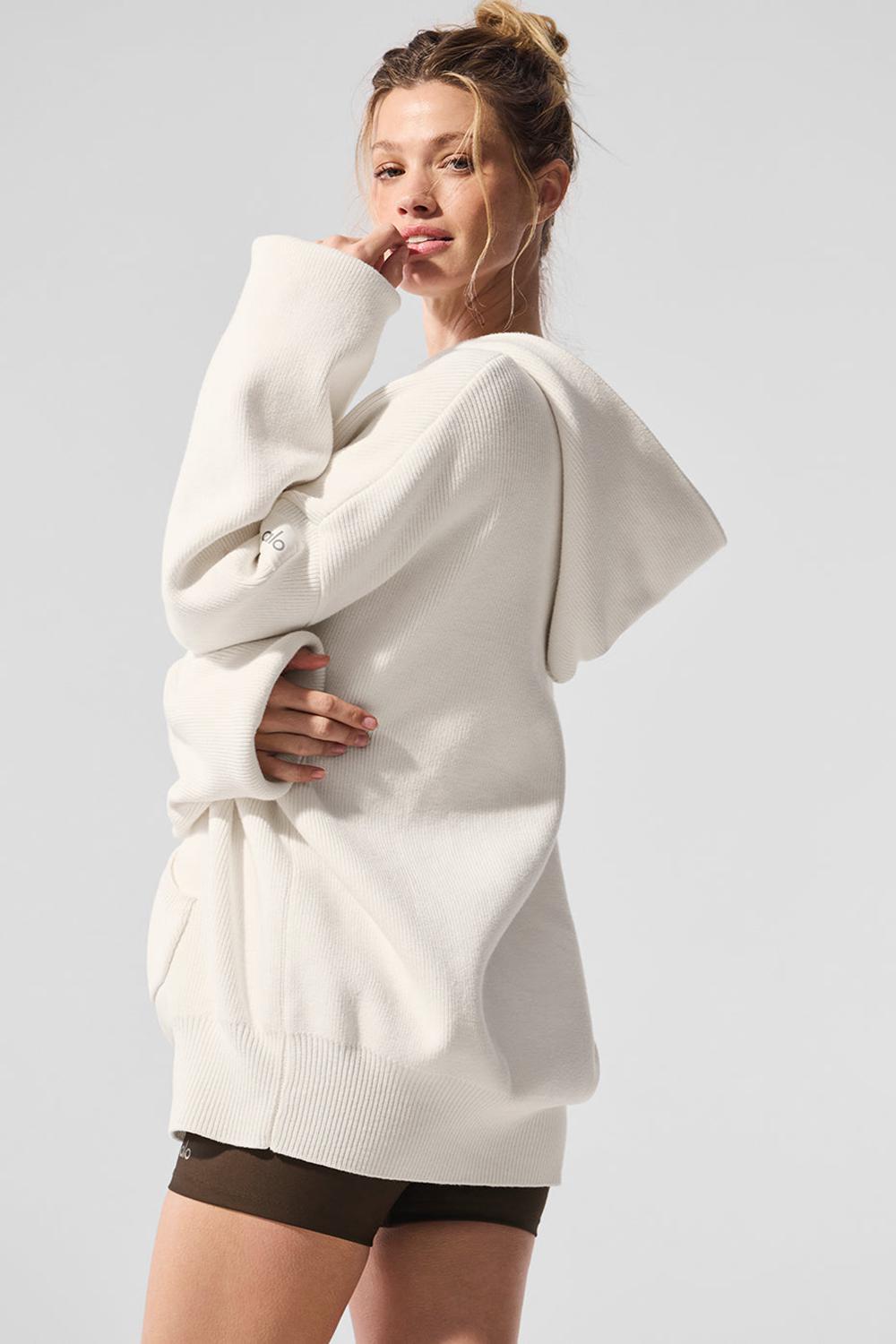 Alo Yoga Scholar Hooded Naisten Neulepuserot Ivory | Suomi  8592-ESVCP
