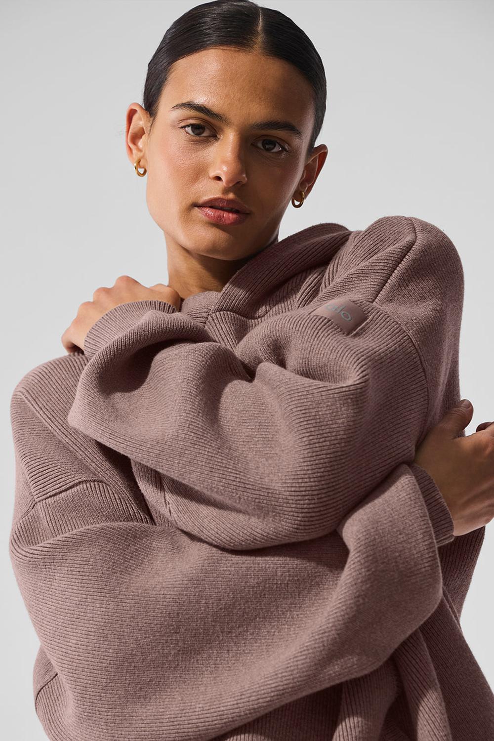 Alo Yoga Scholar Hooded Naisten Neulepuserot Mushroom Heather | Suomi  5746-IKTZW