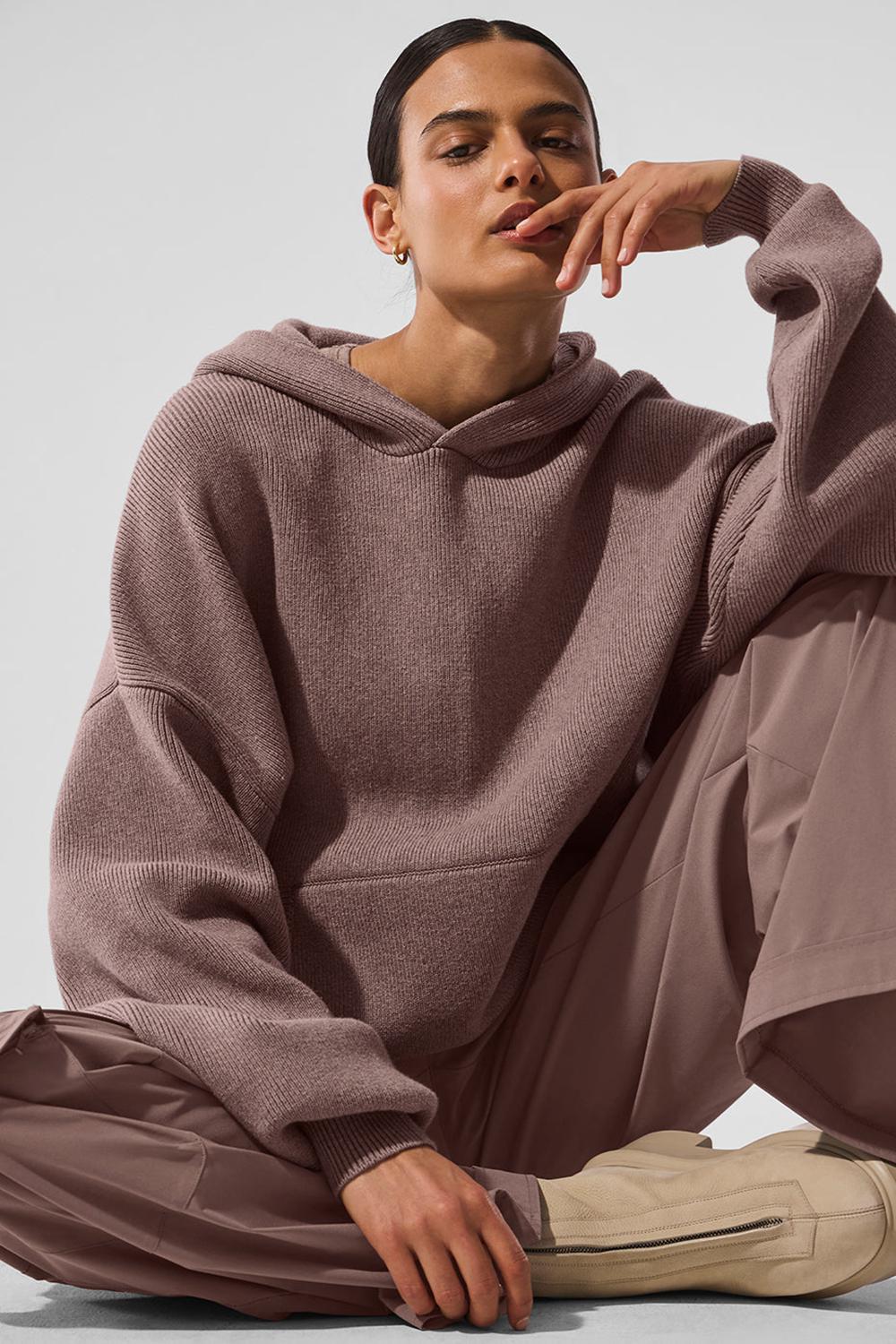 Alo Yoga Scholar Hooded Naisten Neulepuserot Mushroom Heather | Suomi  5746-IKTZW