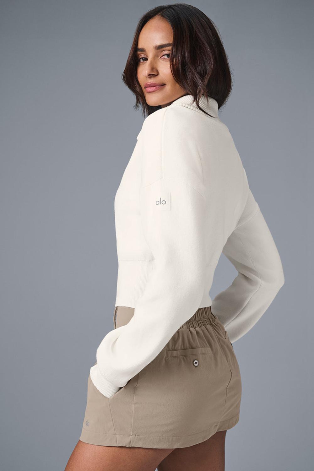 Alo Yoga Scholar Knit Cropped Full Zip Naisten Takit Ivory | Suomi  6715-YVGND