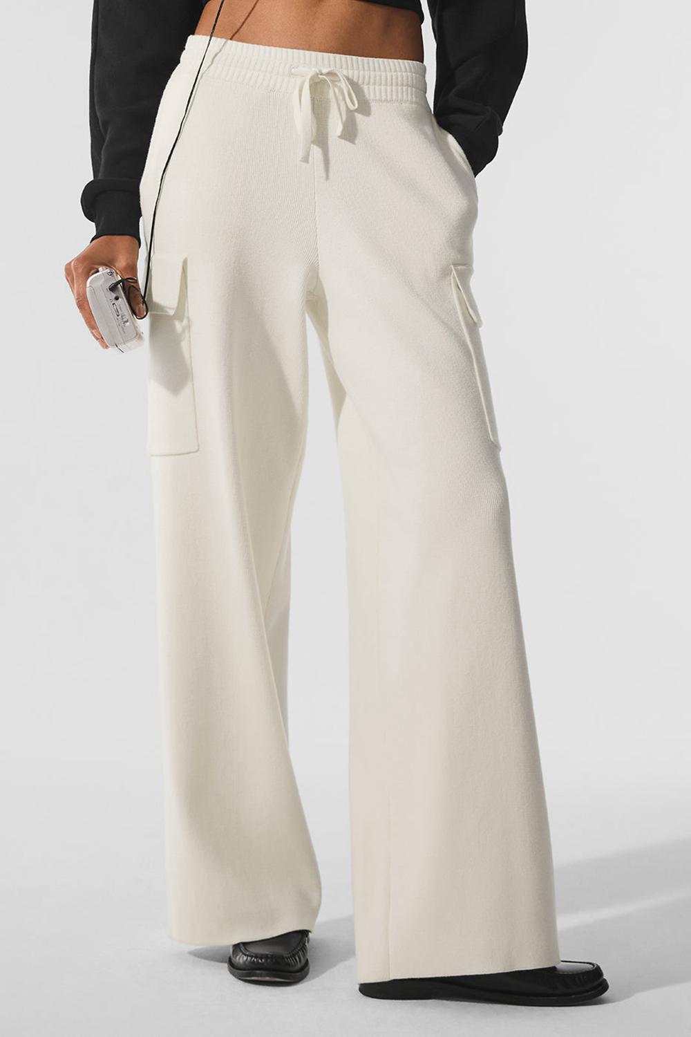 Alo Yoga Scholar Knit High-Waist Cargo Naisten Housut Ivory | Suomi  5496-GQAVJ