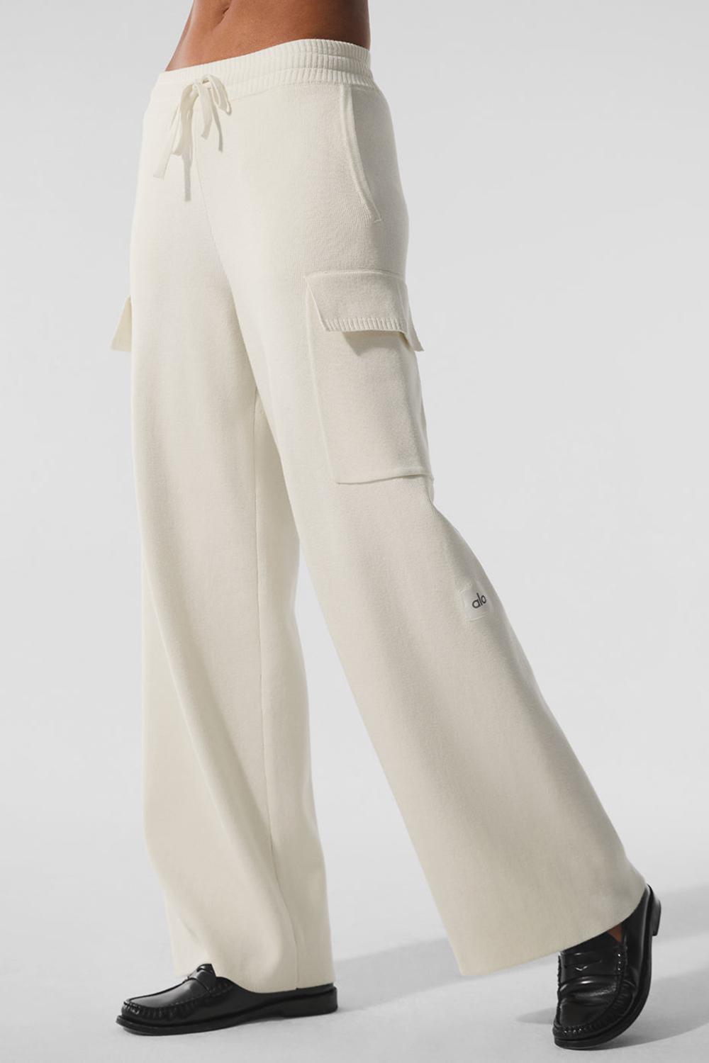 Alo Yoga Scholar Knit High-Waist Cargo Naisten Housut Ivory | Suomi  5496-GQAVJ